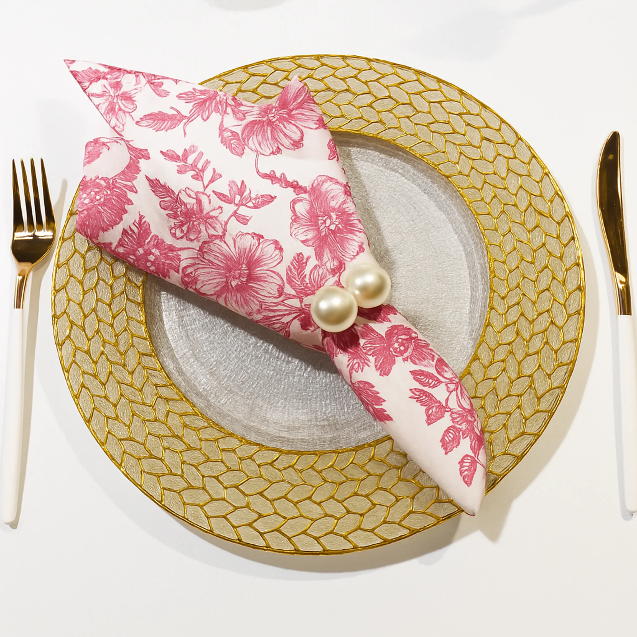 French Toile 20"x20" Linen Napkin (5pc/pk) - Pink - Image 10