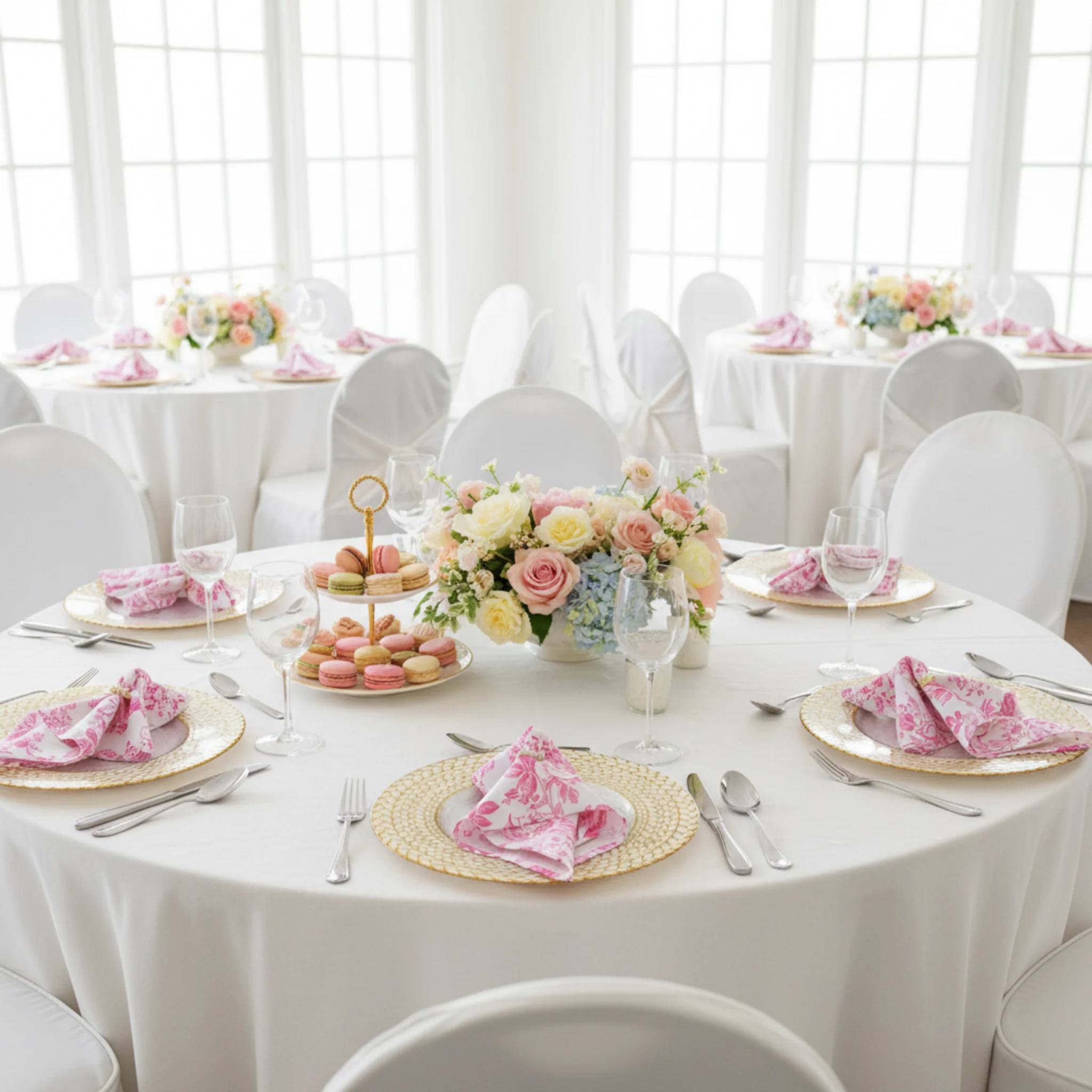 French Toile 20"x20" Linen Napkin (5pc/pk) - Pink - Image 2