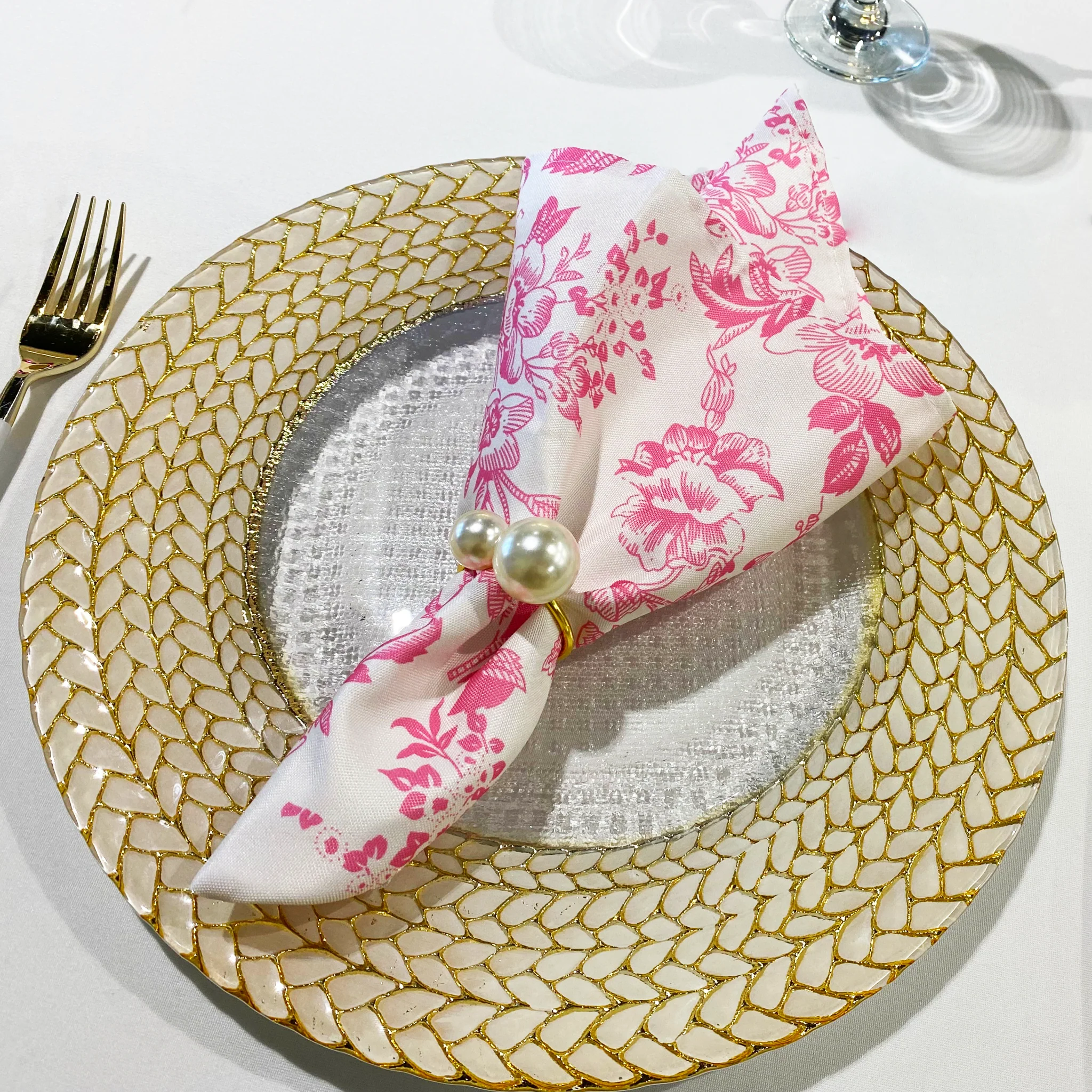 French Toile 20"x20" Linen Napkin (5pc/pk) - Pink - Image 6