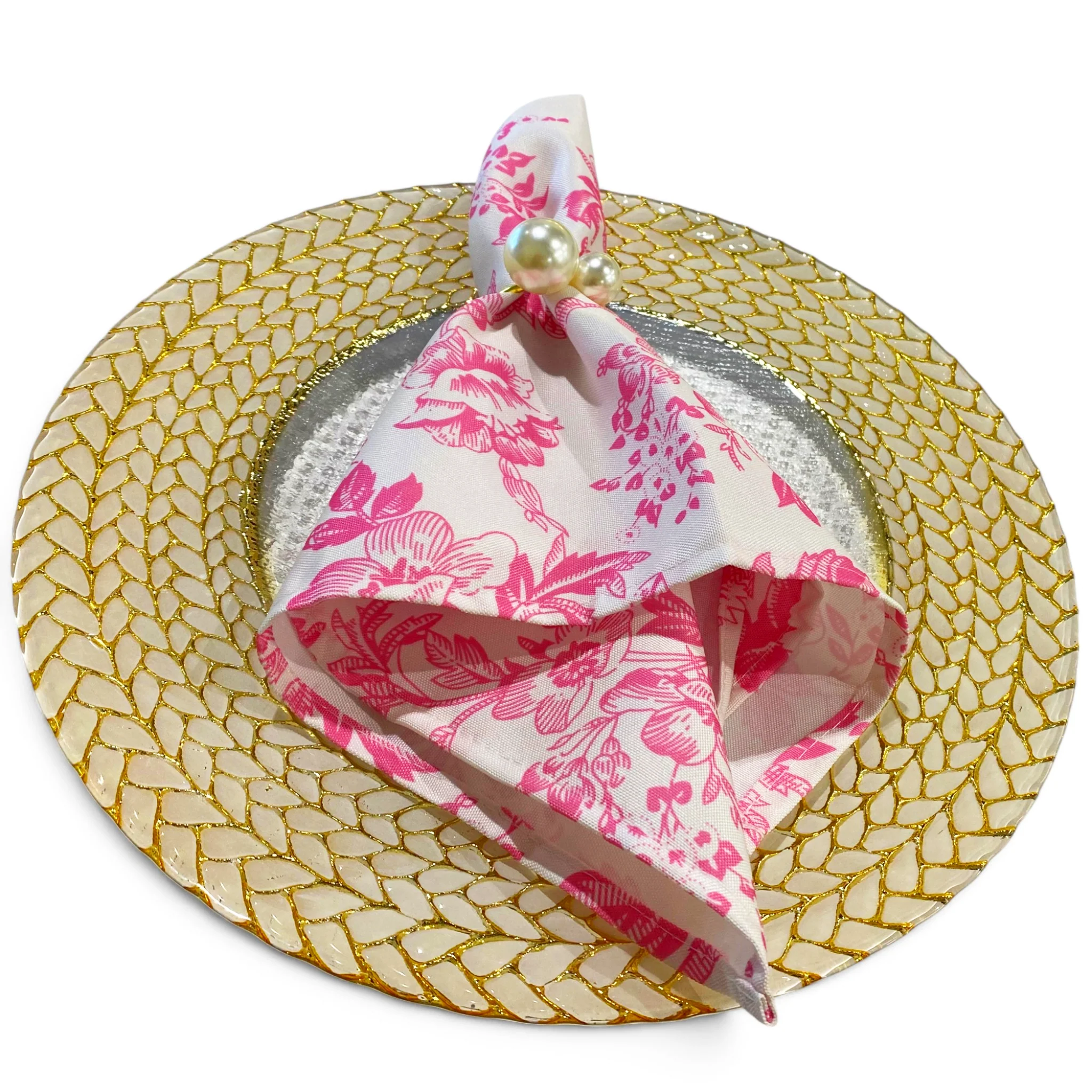French Toile 20"x20" Linen Napkin (5pc/pk) - Pink - Image 8