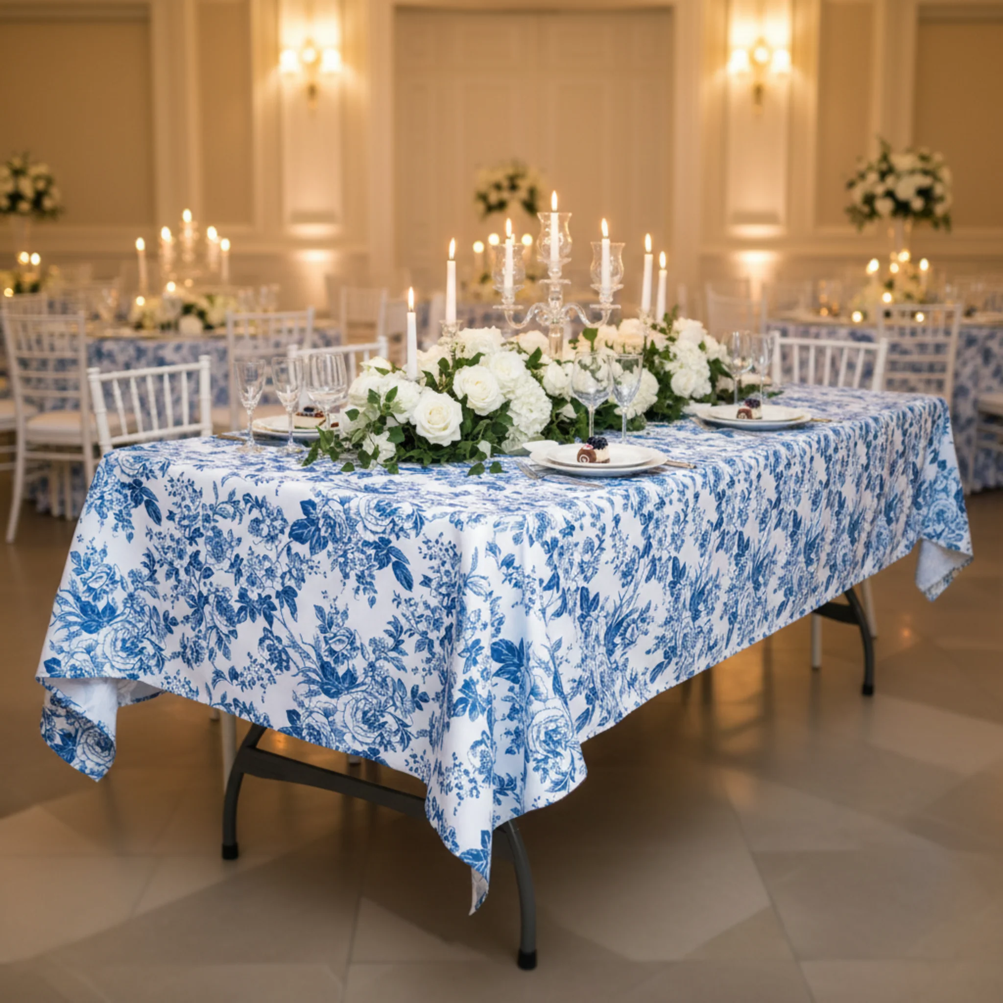 French Toile 60"x120" Rectangular Tablecloth - Blue - Image 2