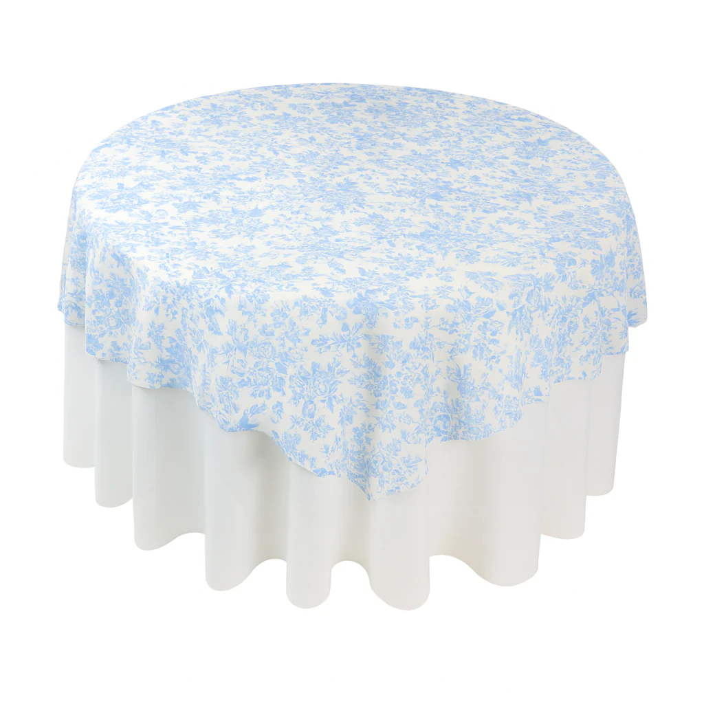 French Toile 72" Square Tablecloth/Overlay - Baby Blue - Image 2