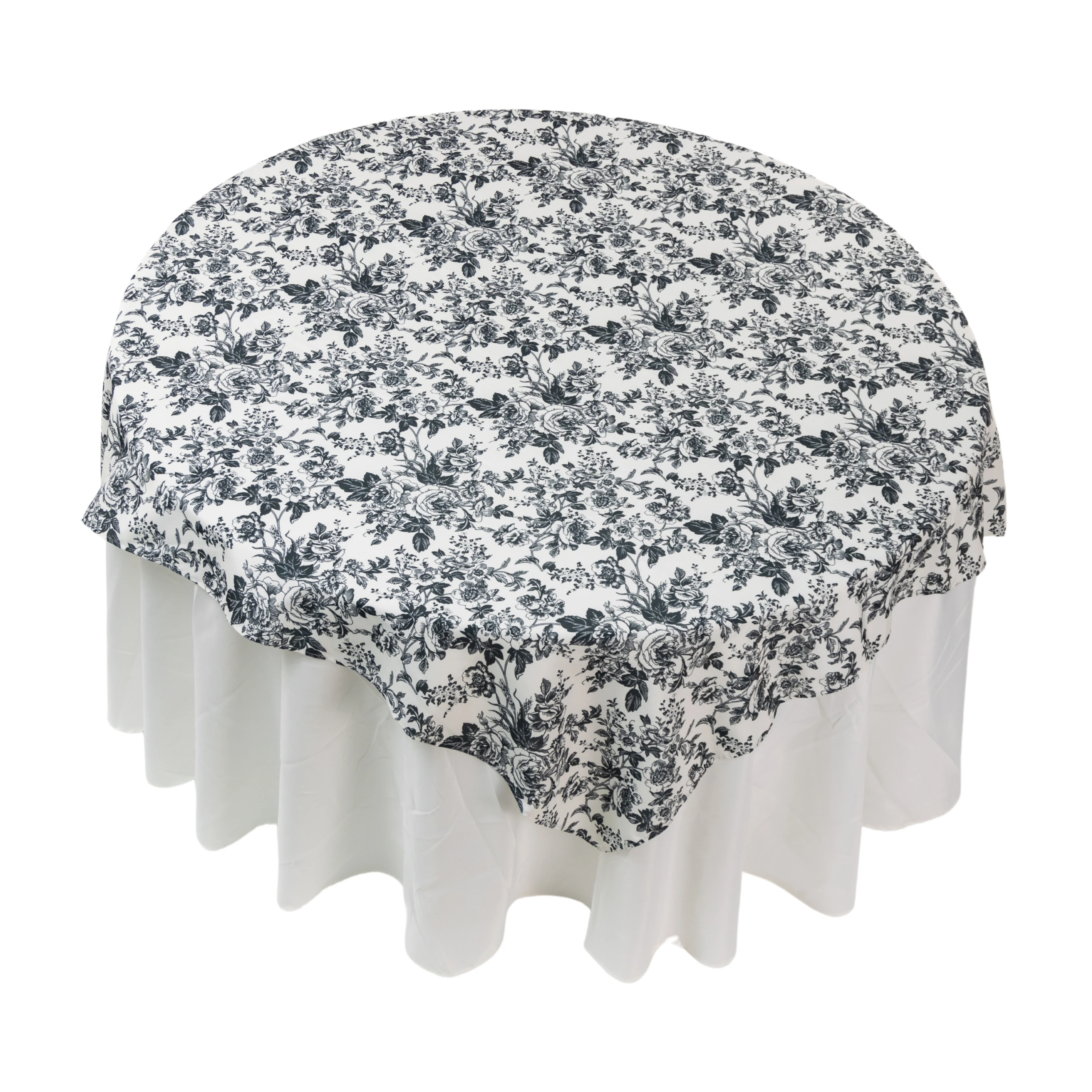 French Toile 72" Square Tablecloth/Overlay - Black - Image 2