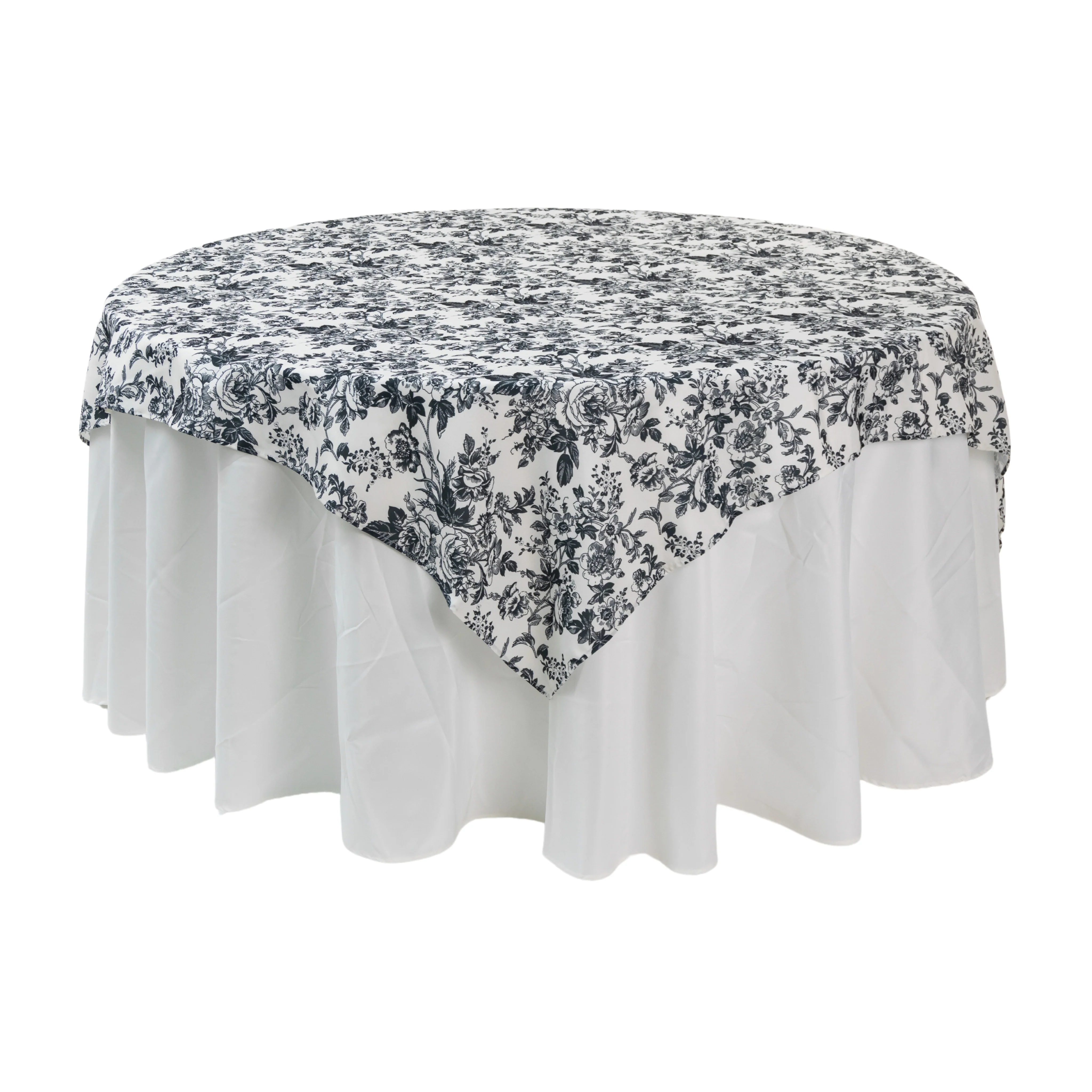 French Toile 72" Square Tablecloth/Overlay - Black - Image 3