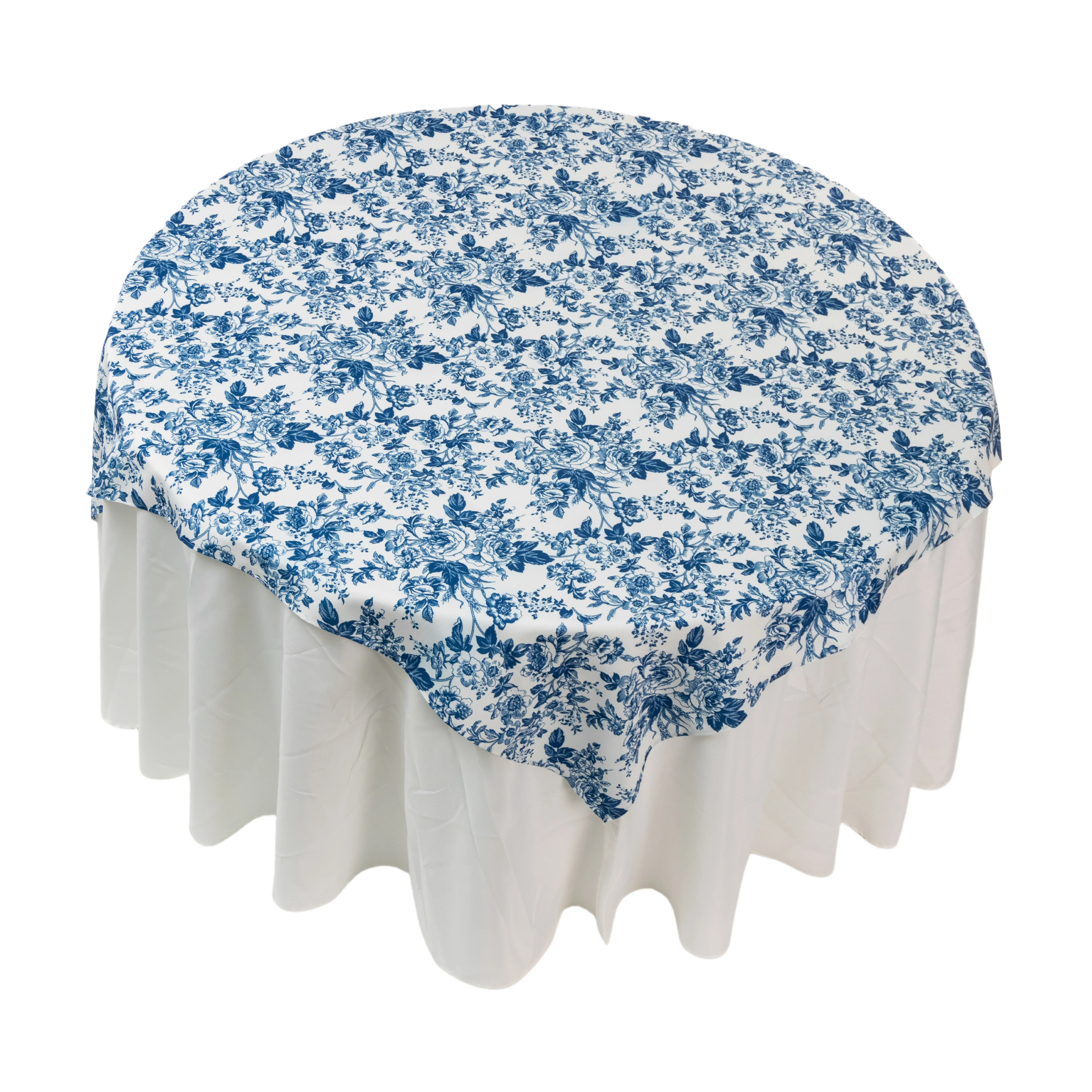 French Toile 72" Square Tablecloth/Overlay - Blue - Image 2