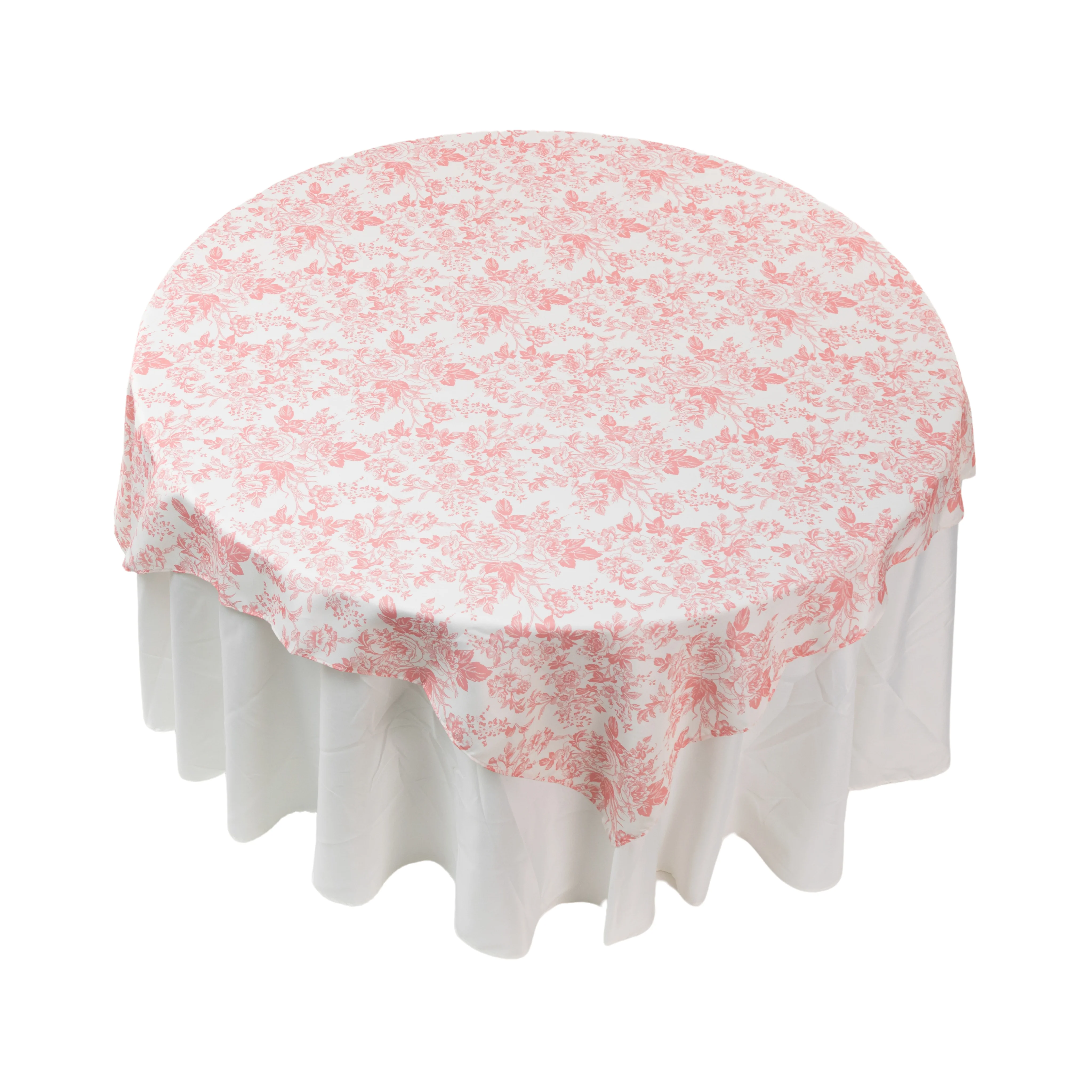 French Toile 72" Square Tablecloth/Overlay - Coral - Image 2