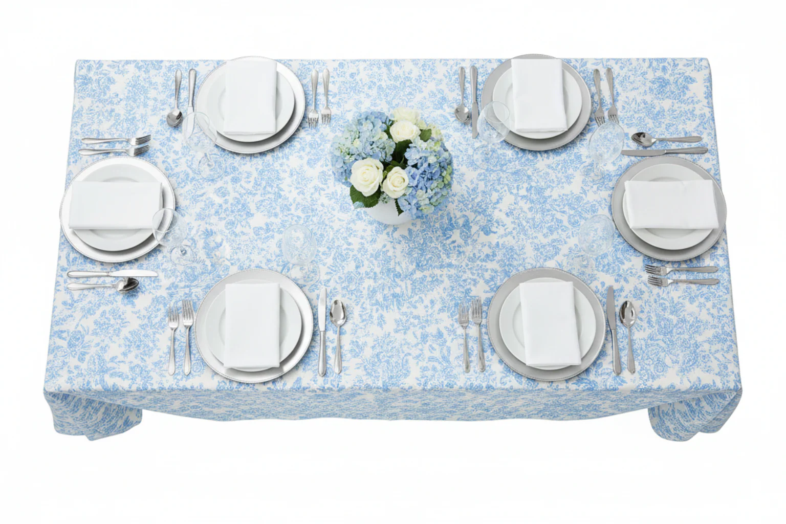 French Toile 90"x132" Rectangular Tablecloth - Baby Blue - Image 4