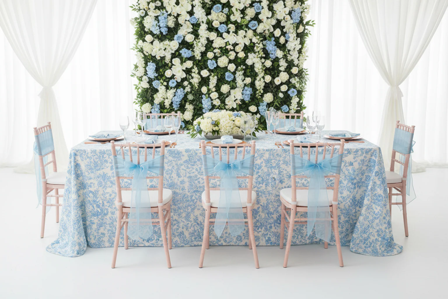 French Toile 90"x132" Rectangular Tablecloth - Baby Blue - Image 5