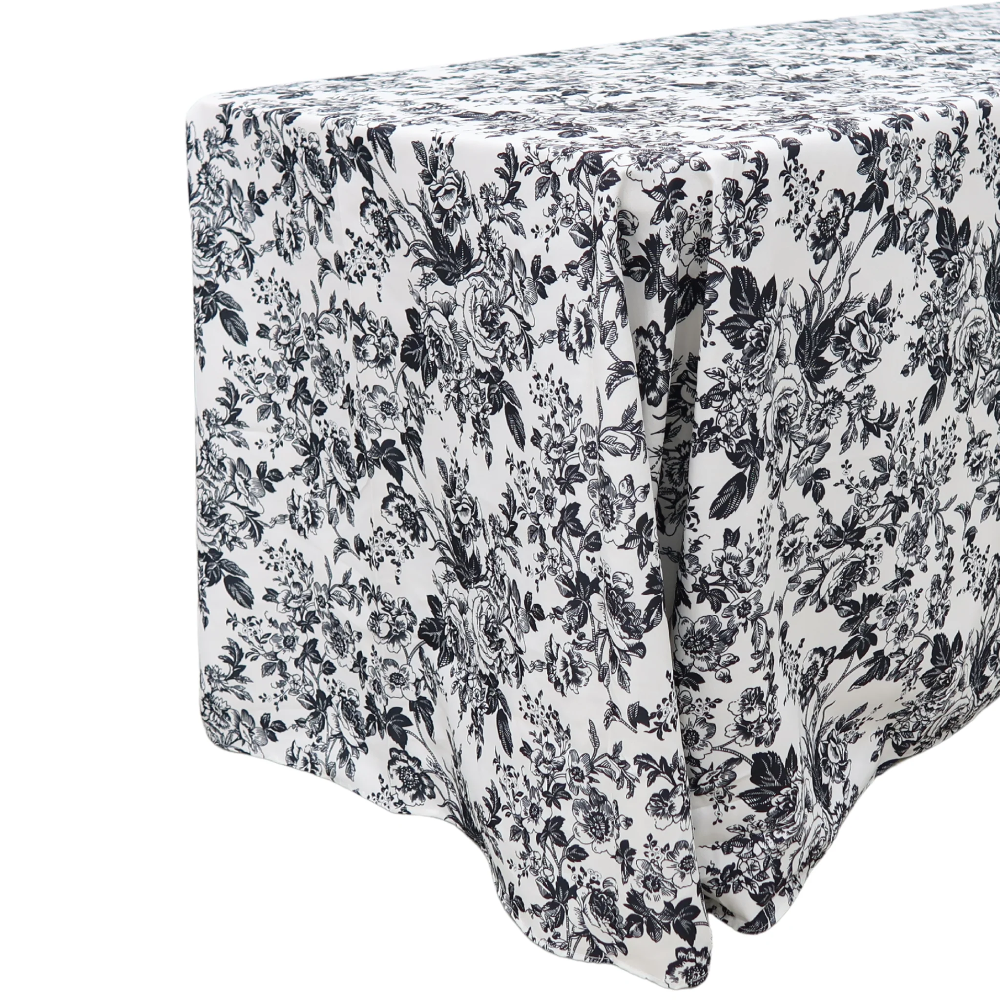 French Toile 90"x132" Rectangular Tablecloth - Black