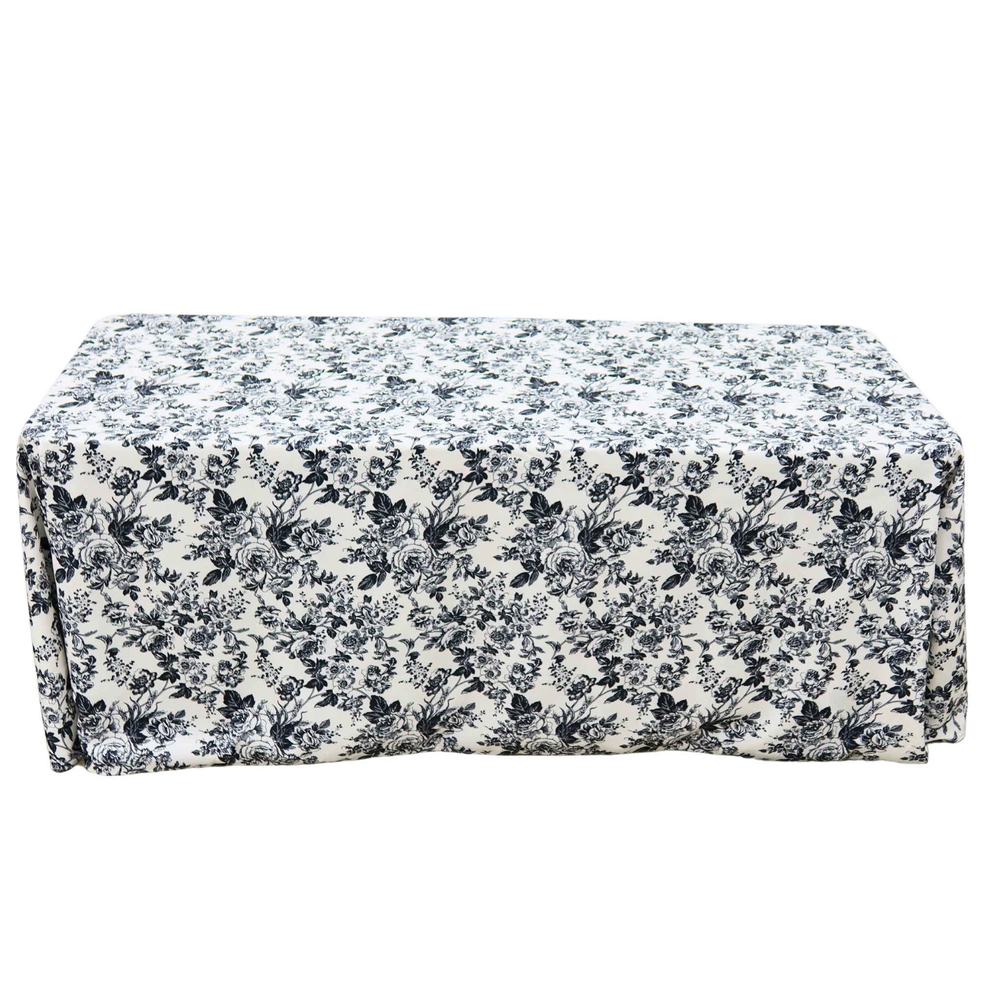 French Toile 90"x132" Rectangular Tablecloth - Black - Image 4
