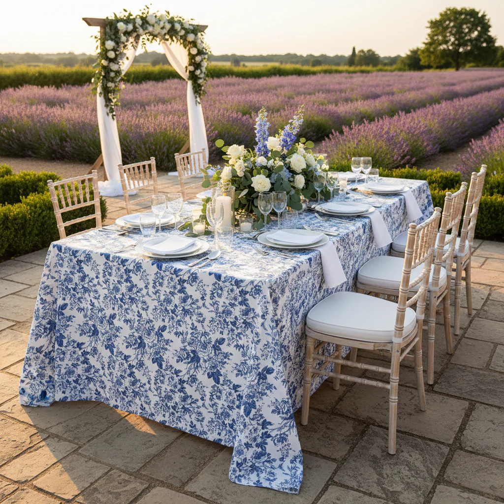 French Toile 90"x132" Rectangular Tablecloth - Blue - Image 2