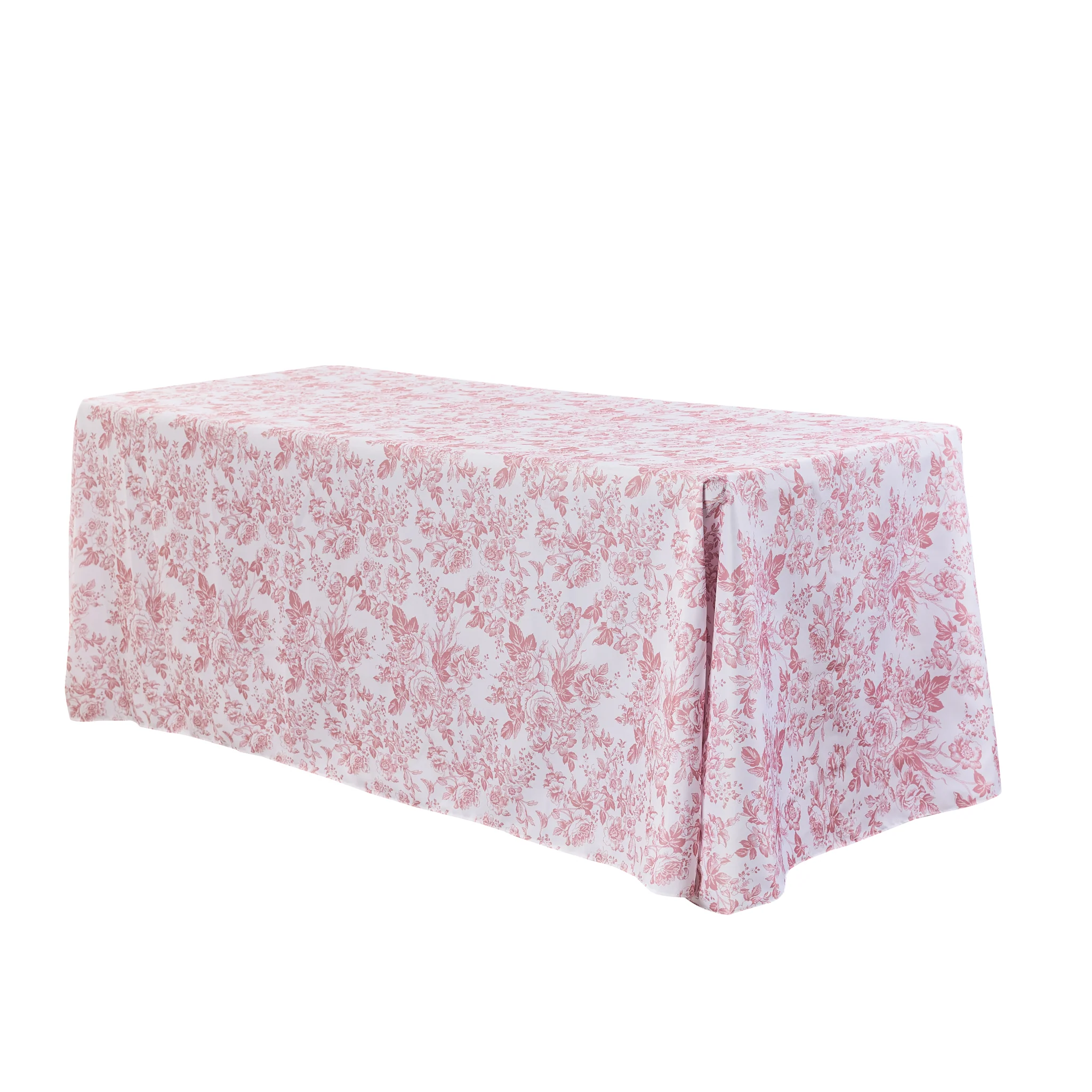 French Toile 90"x132" Rectangular Tablecloth - Dusty Rose/Mauve - Image 4