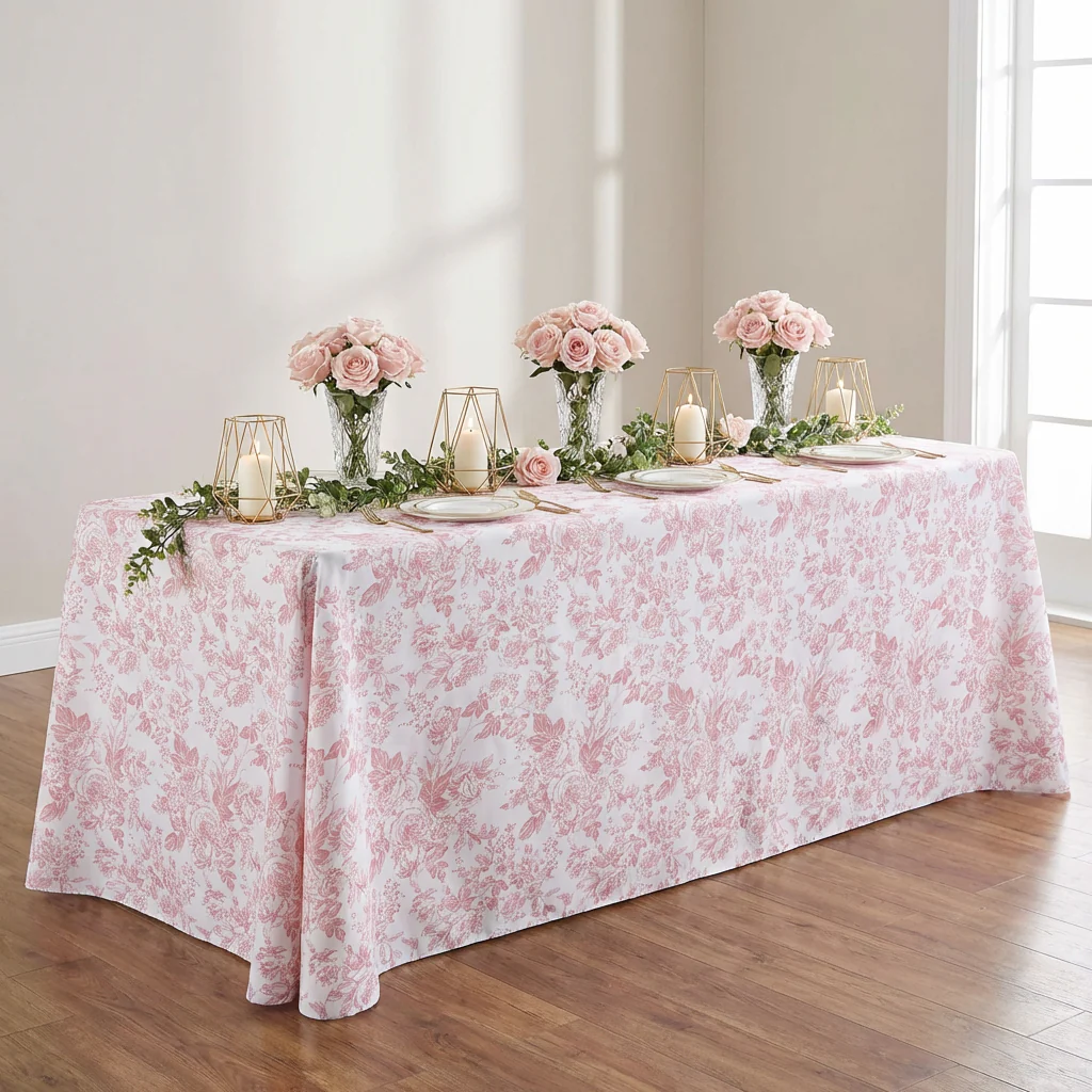 French Toile 90"x132" Rectangular Tablecloth - Dusty Rose/Mauve - Image 6