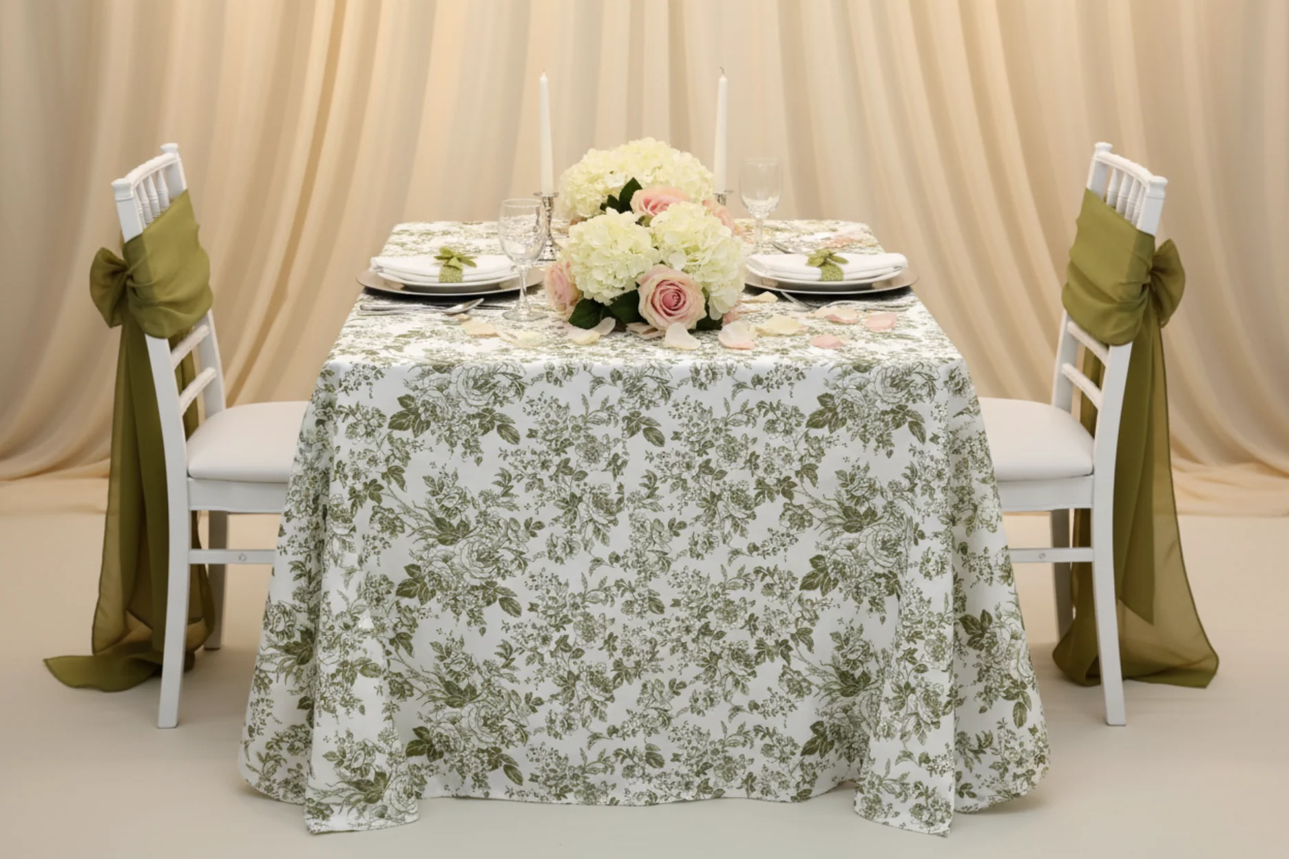 French Toile 90"x132" Rectangular Tablecloth - Olive Green - Image 7