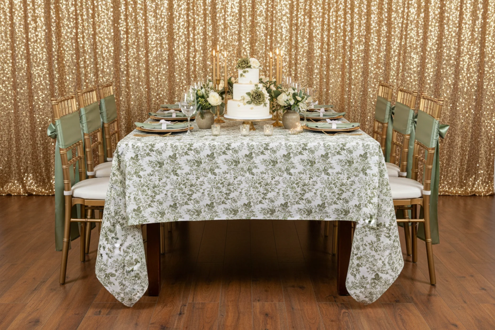 French Toile 90"x132" Rectangular Tablecloth - Olive Green - Image 8