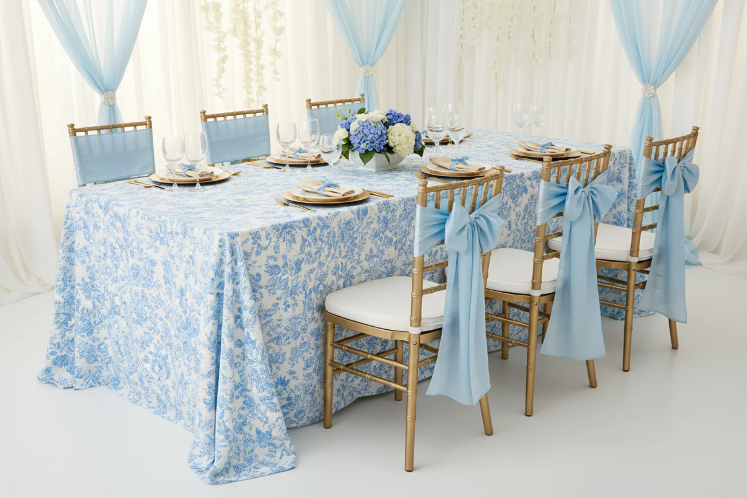 French Toile 90"x156" Rectangular Tablecloth - Baby Blue - Image 3
