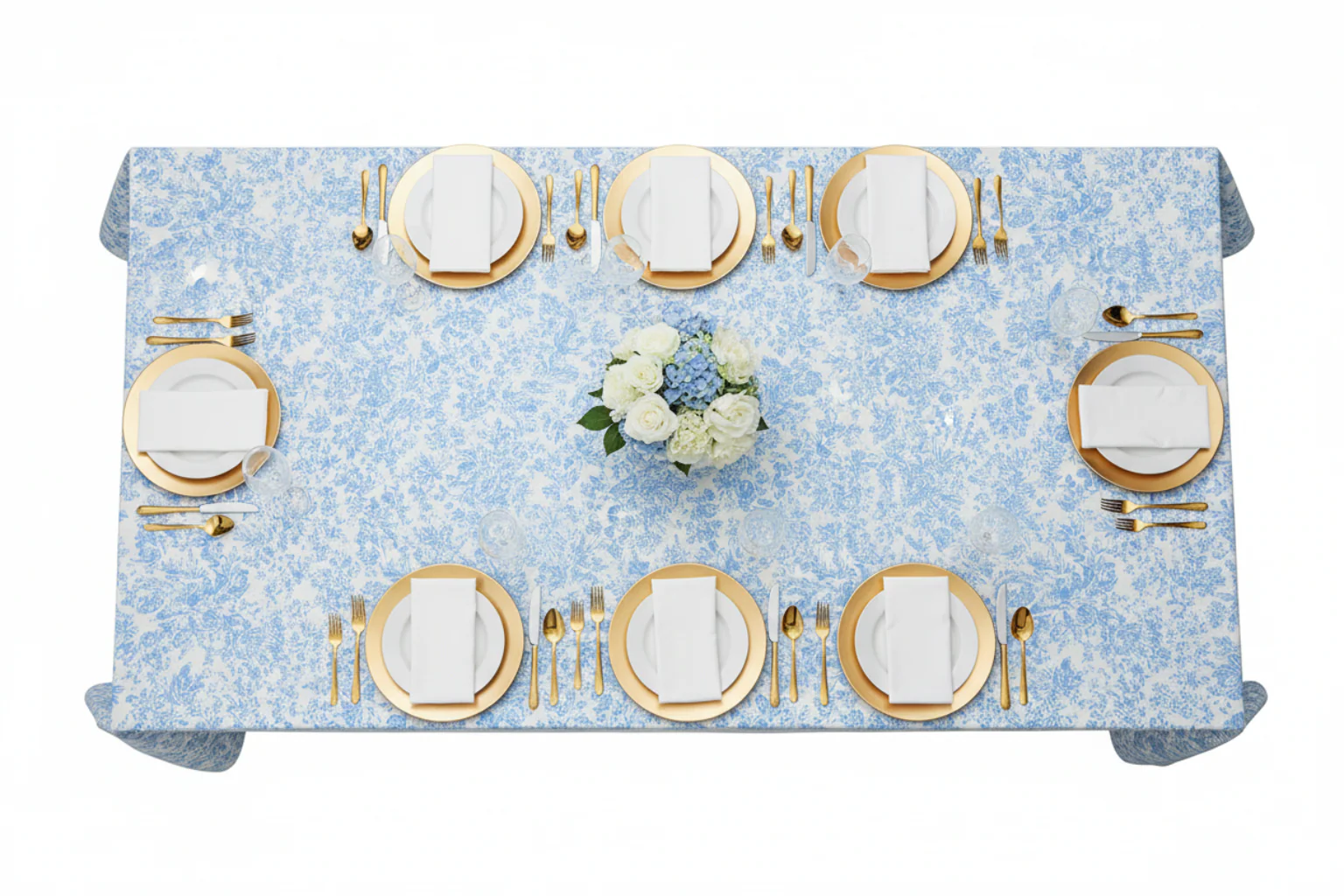 French Toile 90"x156" Rectangular Tablecloth - Baby Blue - Image 4