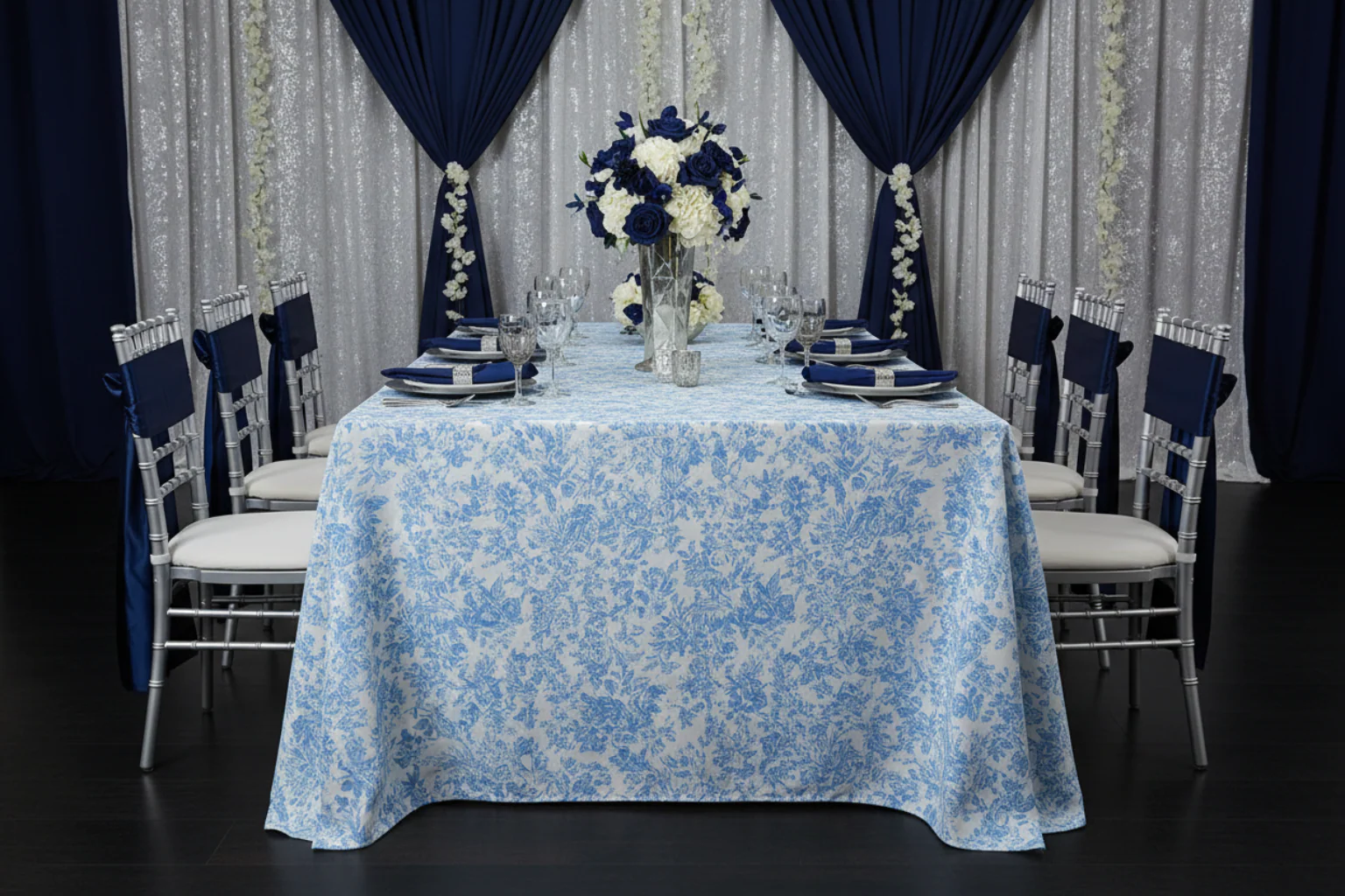 French Toile 90"x156" Rectangular Tablecloth - Baby Blue - Image 5