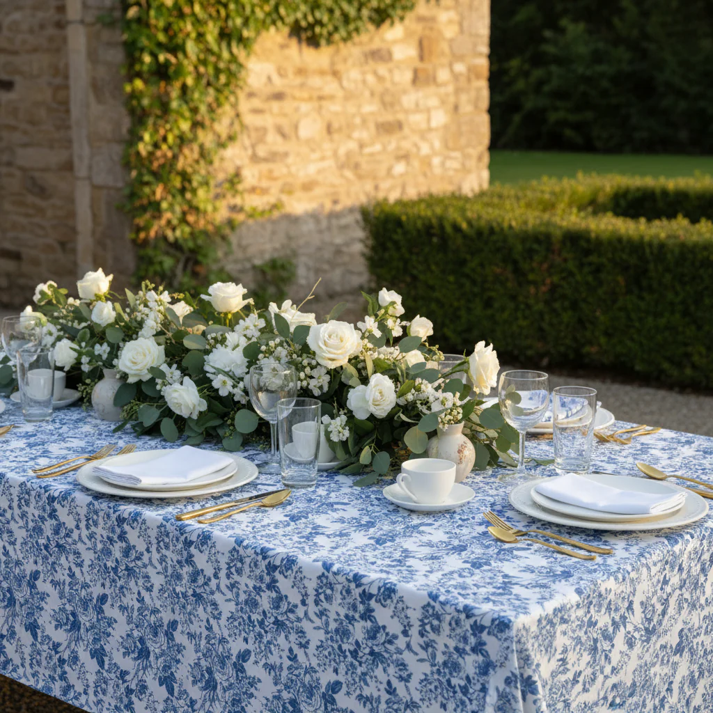 French Toile 90"x156" Rectangular Tablecloth - Blue - Image 2