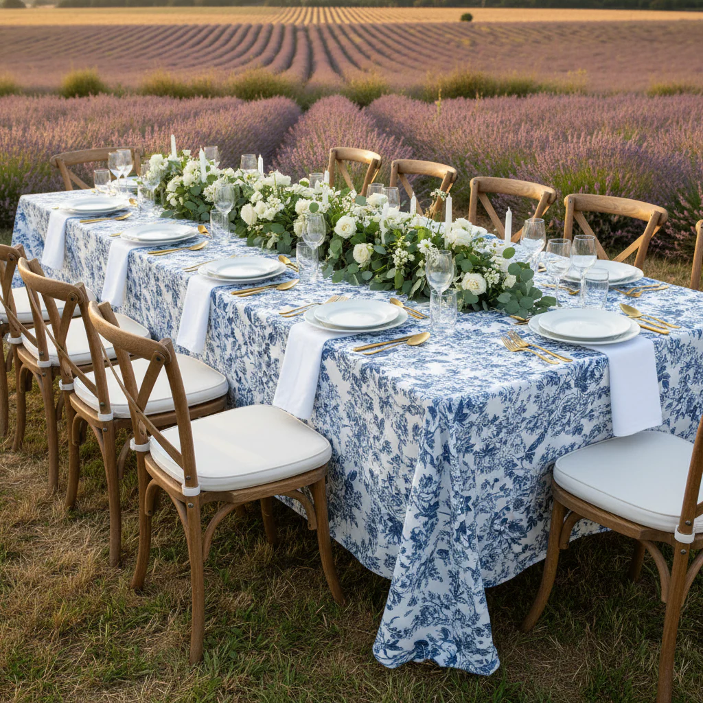 French Toile 90"x156" Rectangular Tablecloth - Blue - Image 3