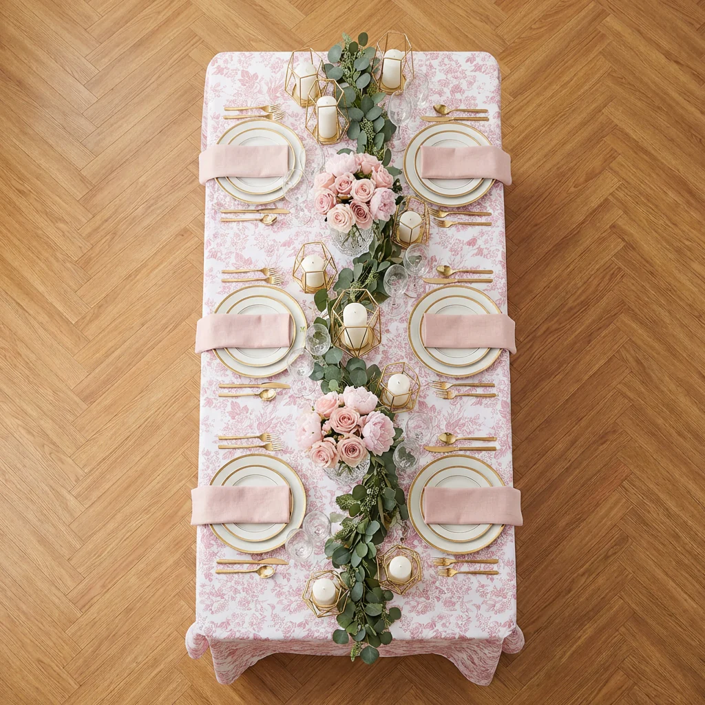 French Toile 90"x156" Rectangular Tablecloth - Dusty Rose/Mauve - Image 5