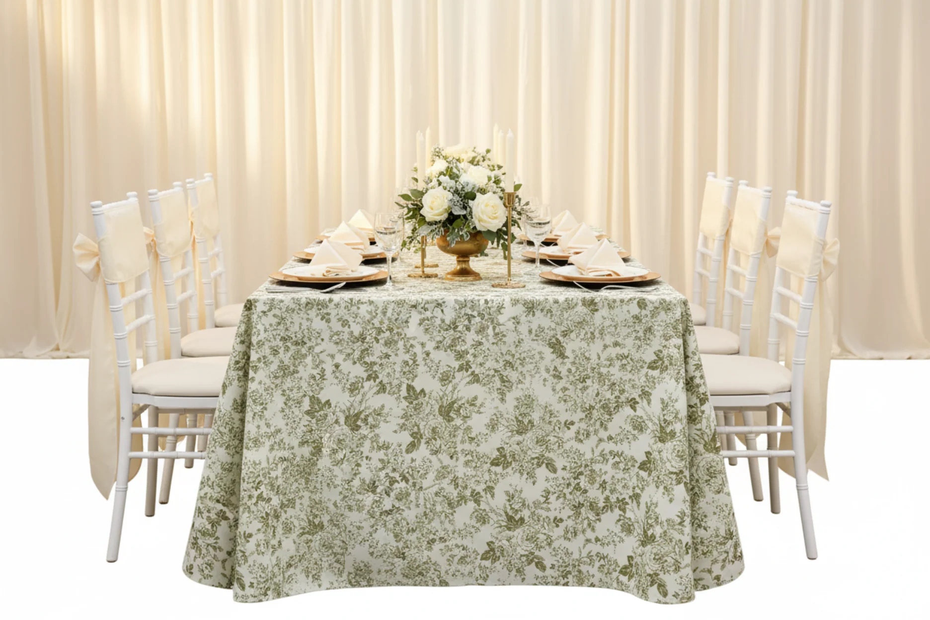 French Toile 90"x156" Rectangular Tablecloth - Olive Green - Image 9
