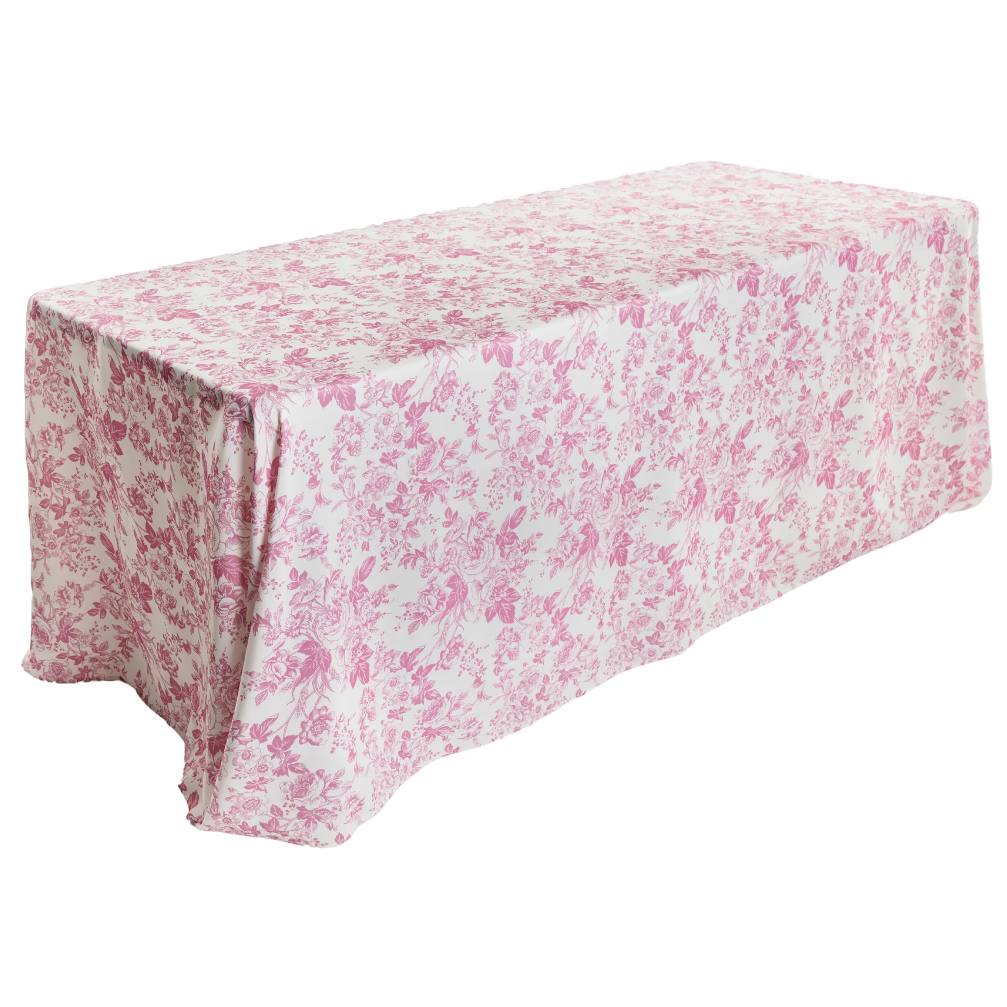 French Toile 90"x156" Rectangular Tablecloth - Pink - Image 4