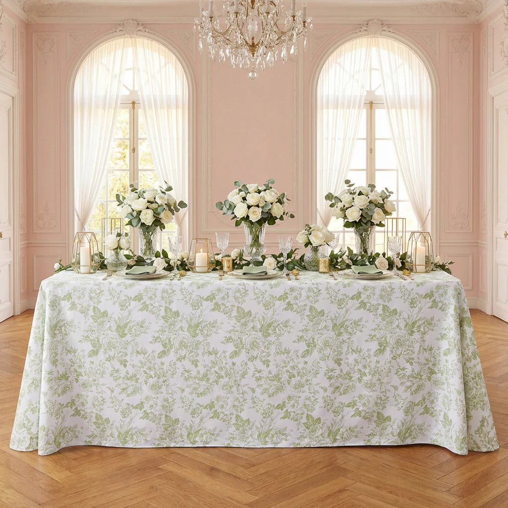 French Toile 90"x156" Rectangular Tablecloth - Sage Green - Image 2