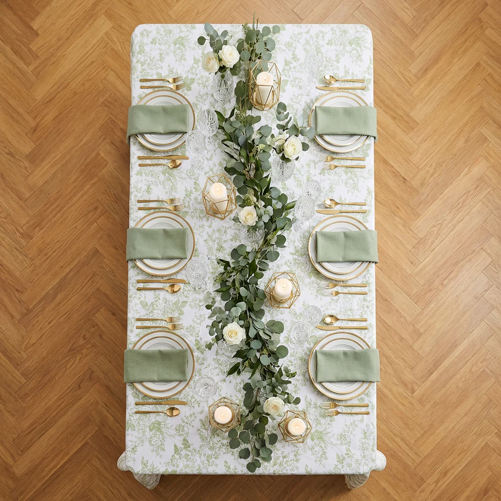 French Toile 90"x156" Rectangular Tablecloth - Sage Green - Image 4