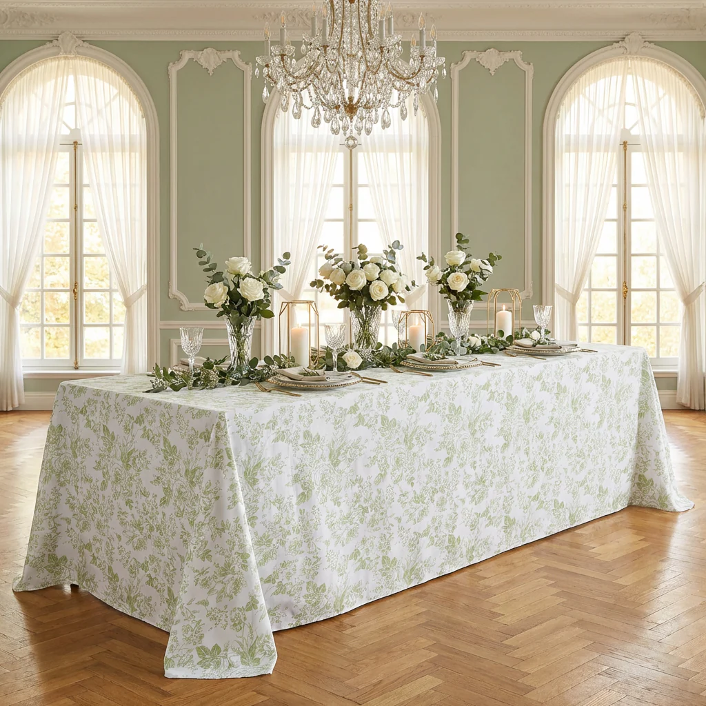 French Toile 90"x156" Rectangular Tablecloth - Sage Green - Image 5