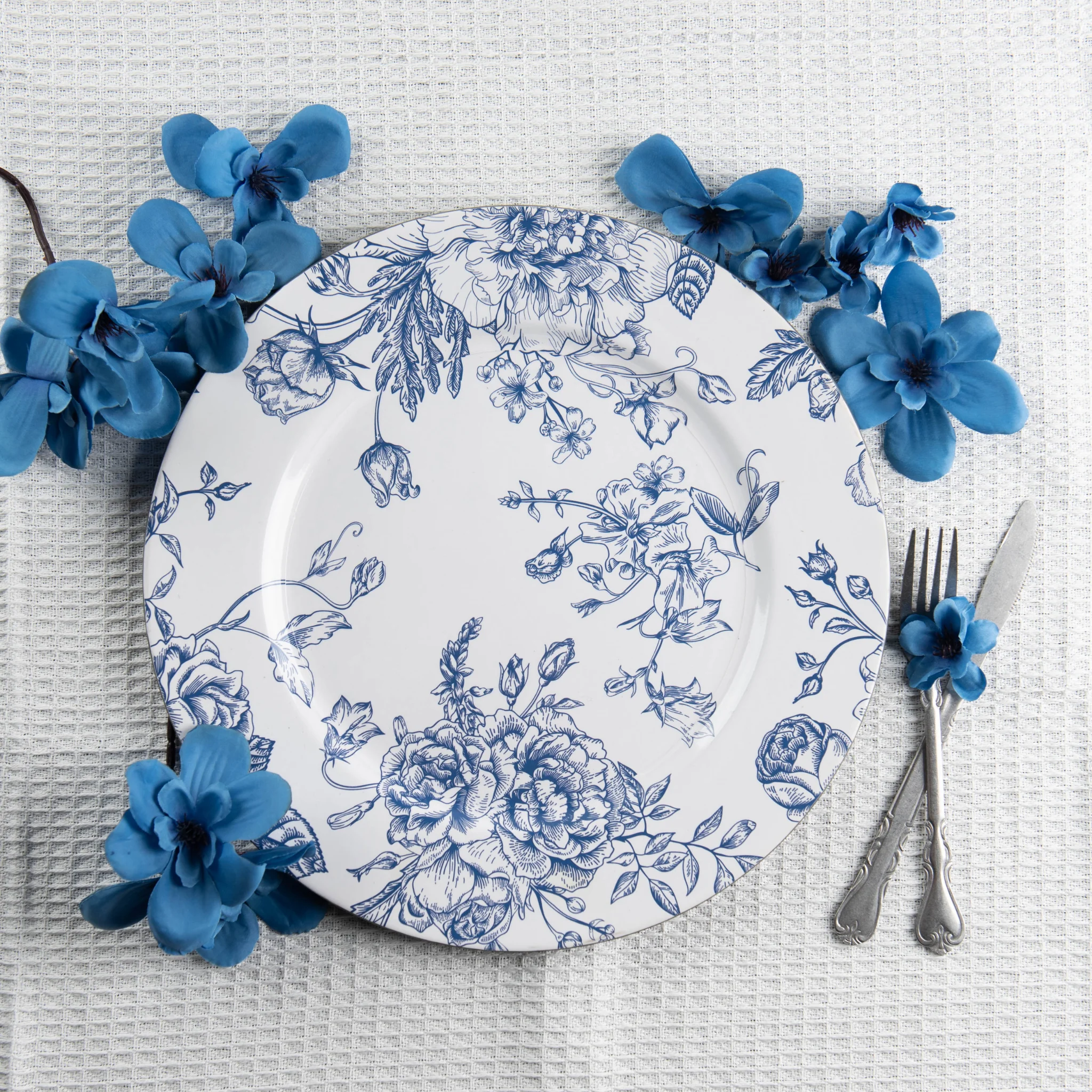 French Toile Acrylic Charger Plate - Blue - Image 4