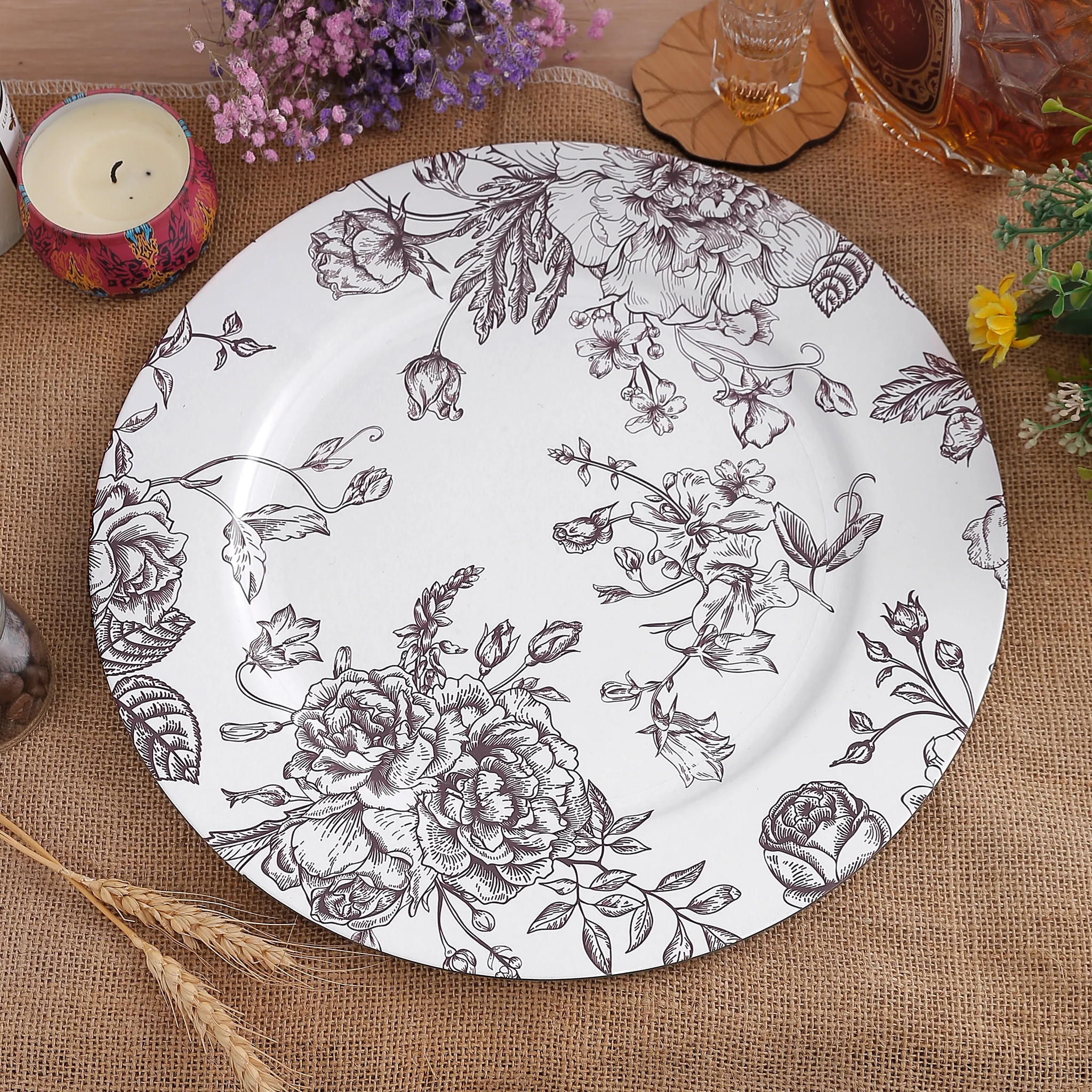 French Toile Acrylic Charger Plate - Chocolate - Image 3