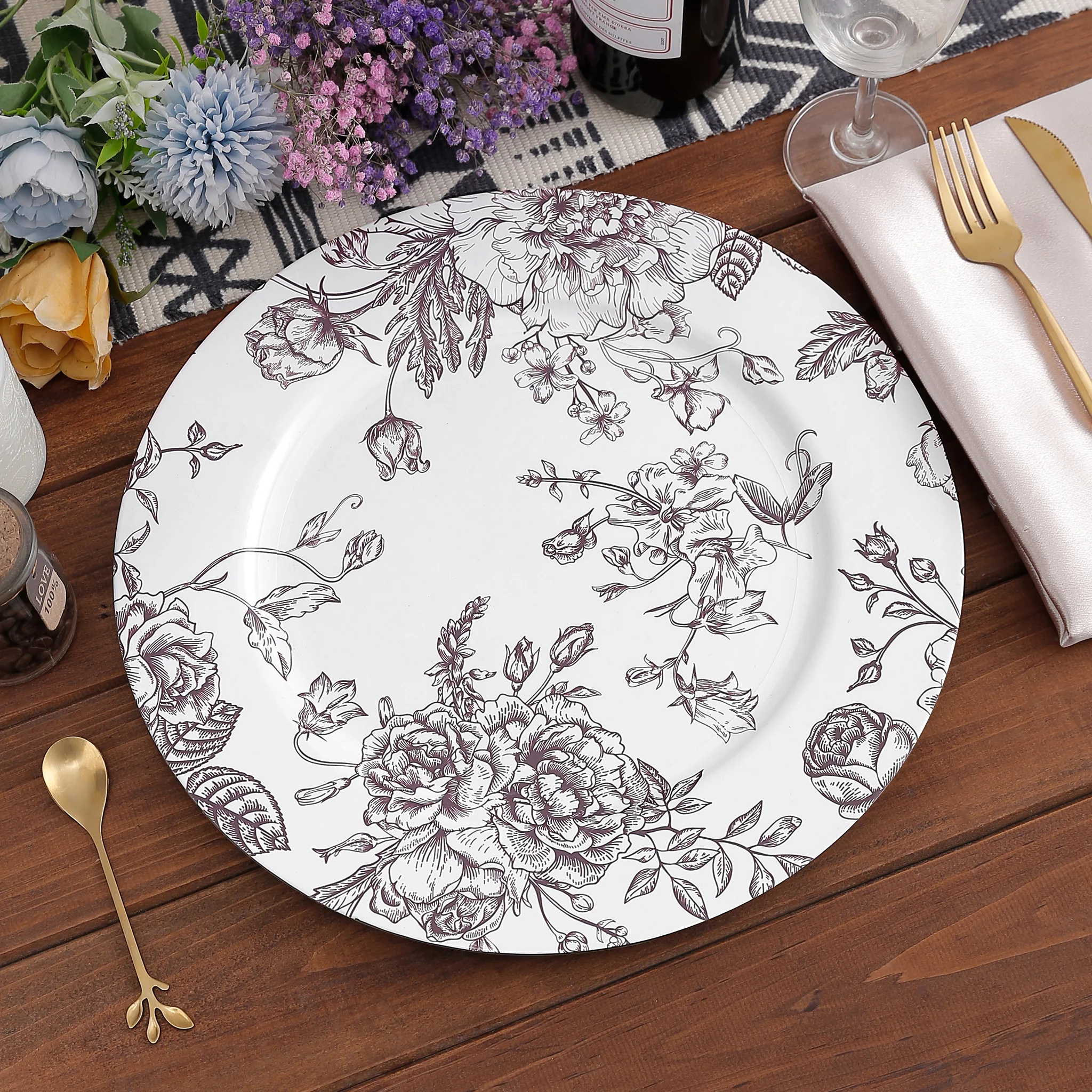 French Toile Acrylic Charger Plate - Chocolate - Image 4