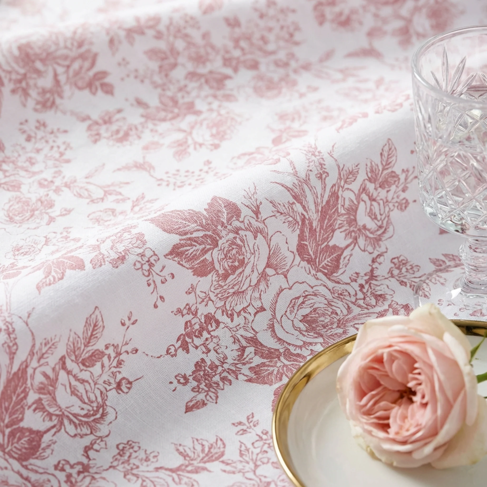 5 yards French Toile Fabric Bolt - Dusty Rose/Mauve - Image 2