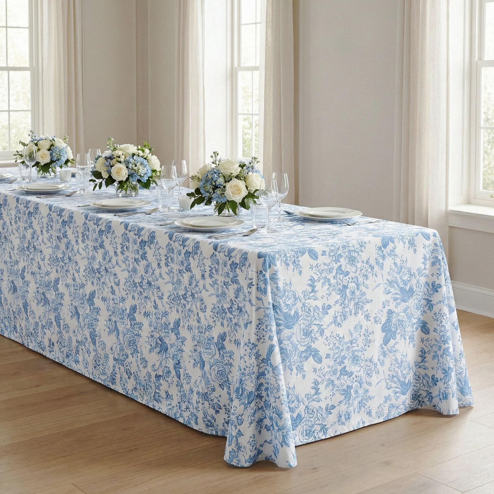 French Toile King 108"x156" Rectangular Tablecloth - Baby Blue - Image 2
