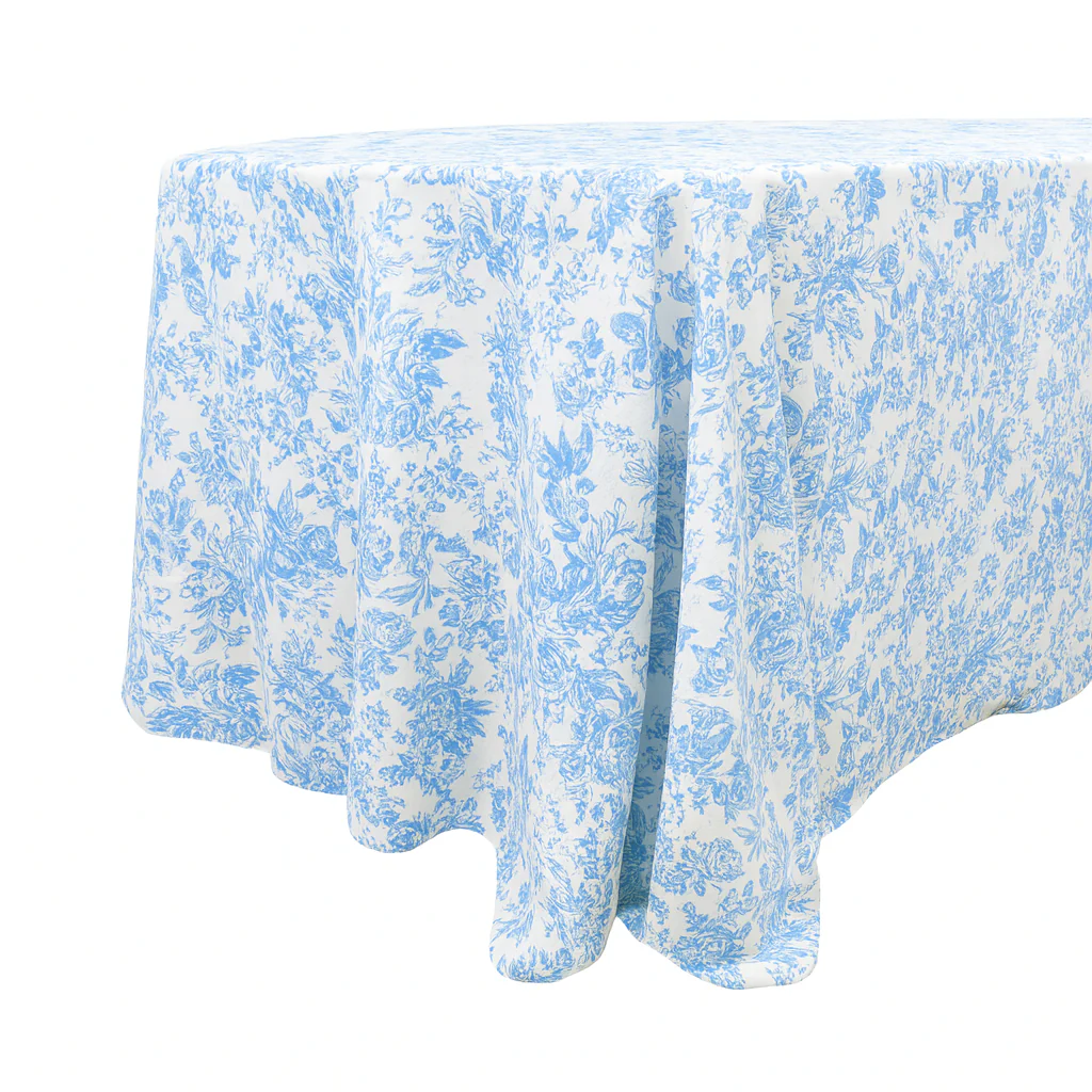 French Toile King 108"x156" Rectangular Tablecloth - Baby Blue - Image 5