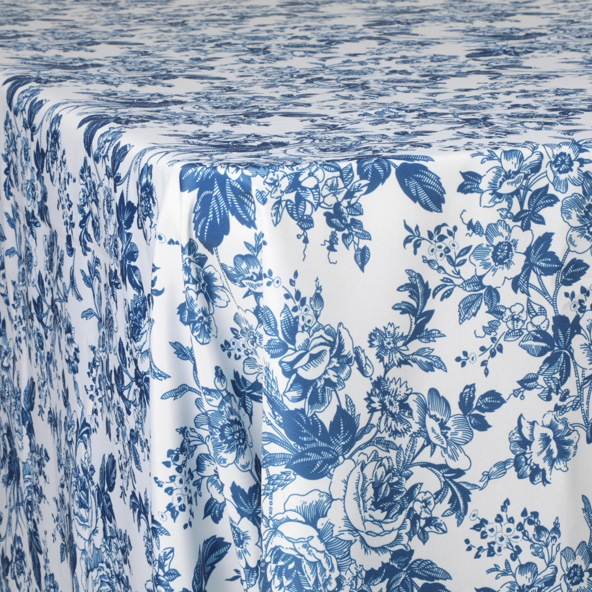 French Toile King 108"x156" Rectangular Tablecloth - Blue - Image 5