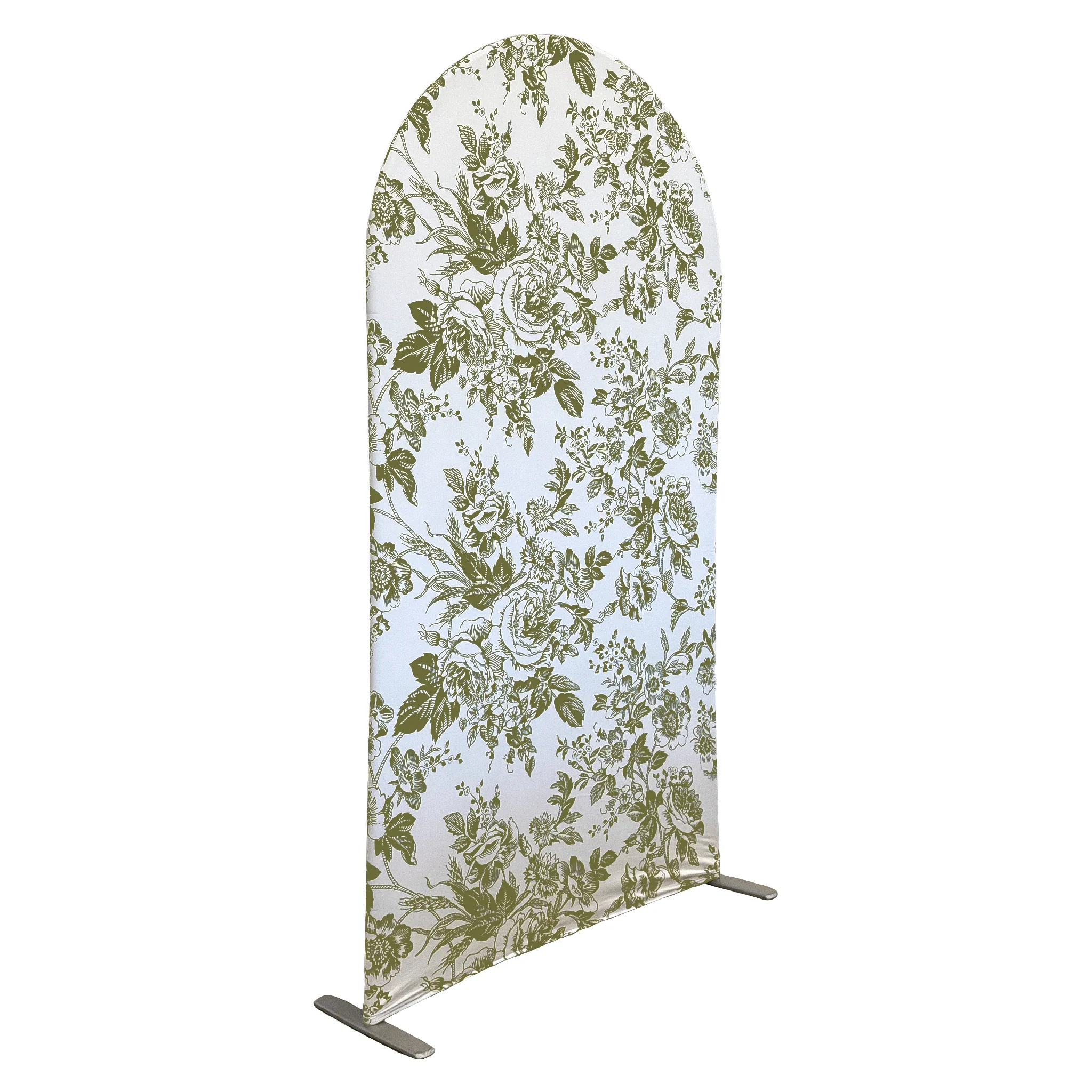 French Toile Spandex Cover for Large Trio Arch - Olive Green - Image 3