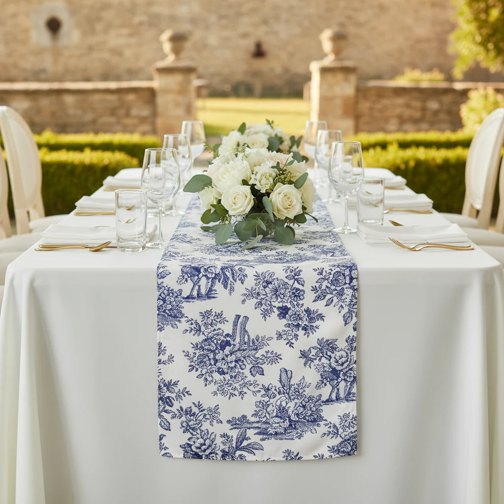 French Toile Table Runner - Blue - Image 2