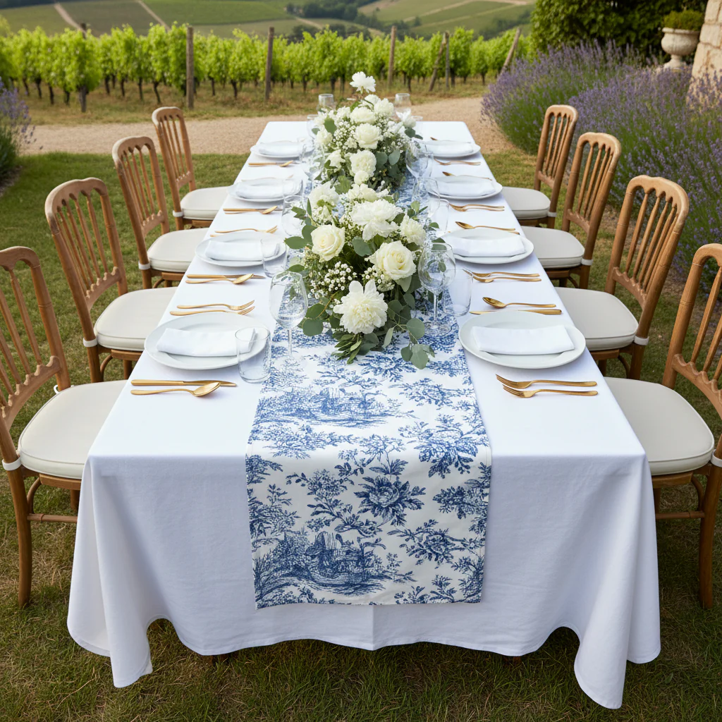 French Toile Table Runner - Blue - Image 3