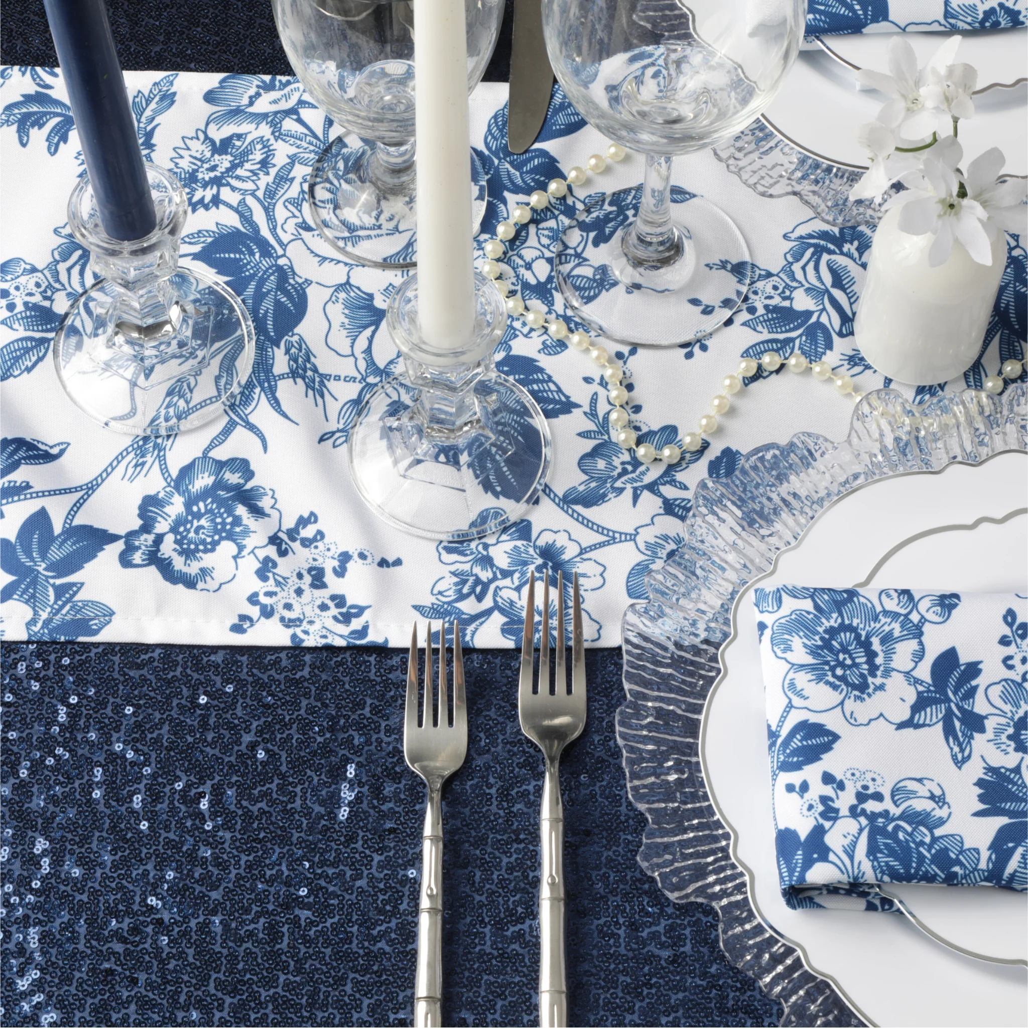 French Toile Table Runner - Blue - Image 6