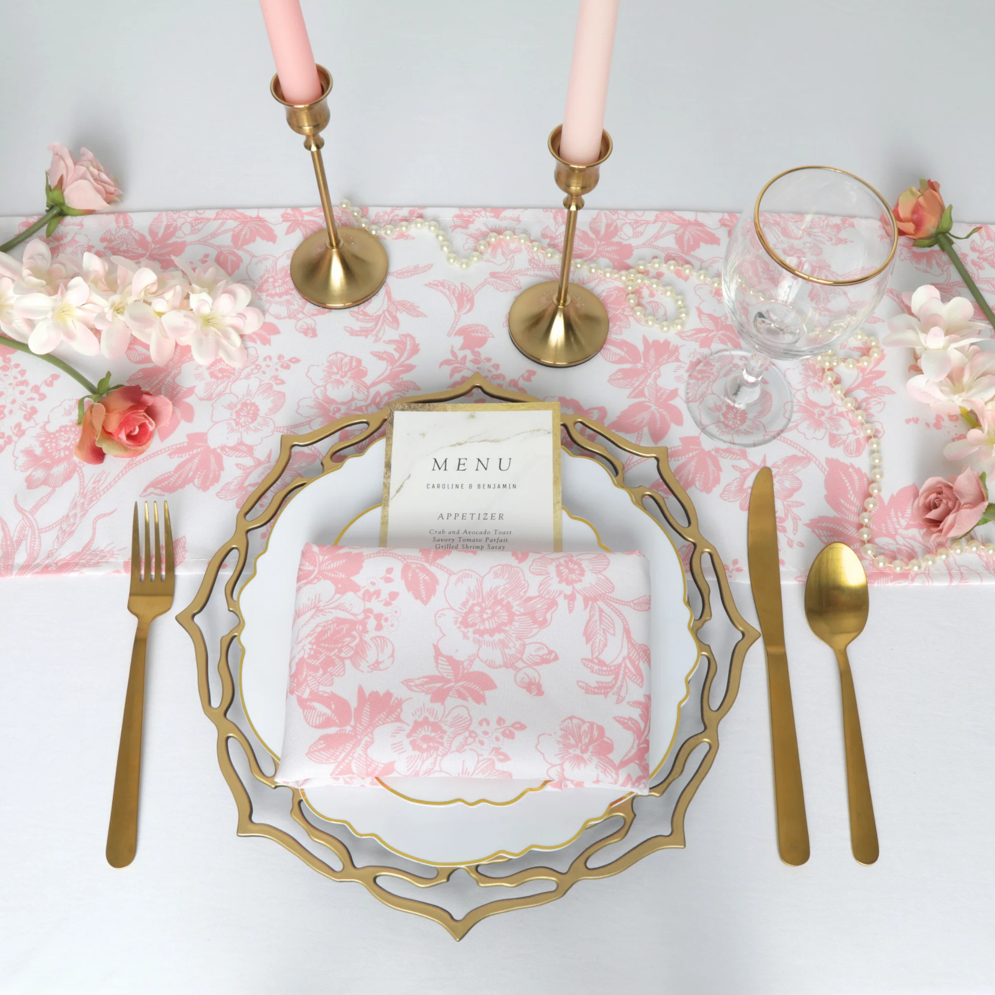 French Toile Table Runner - Coral - Image 2