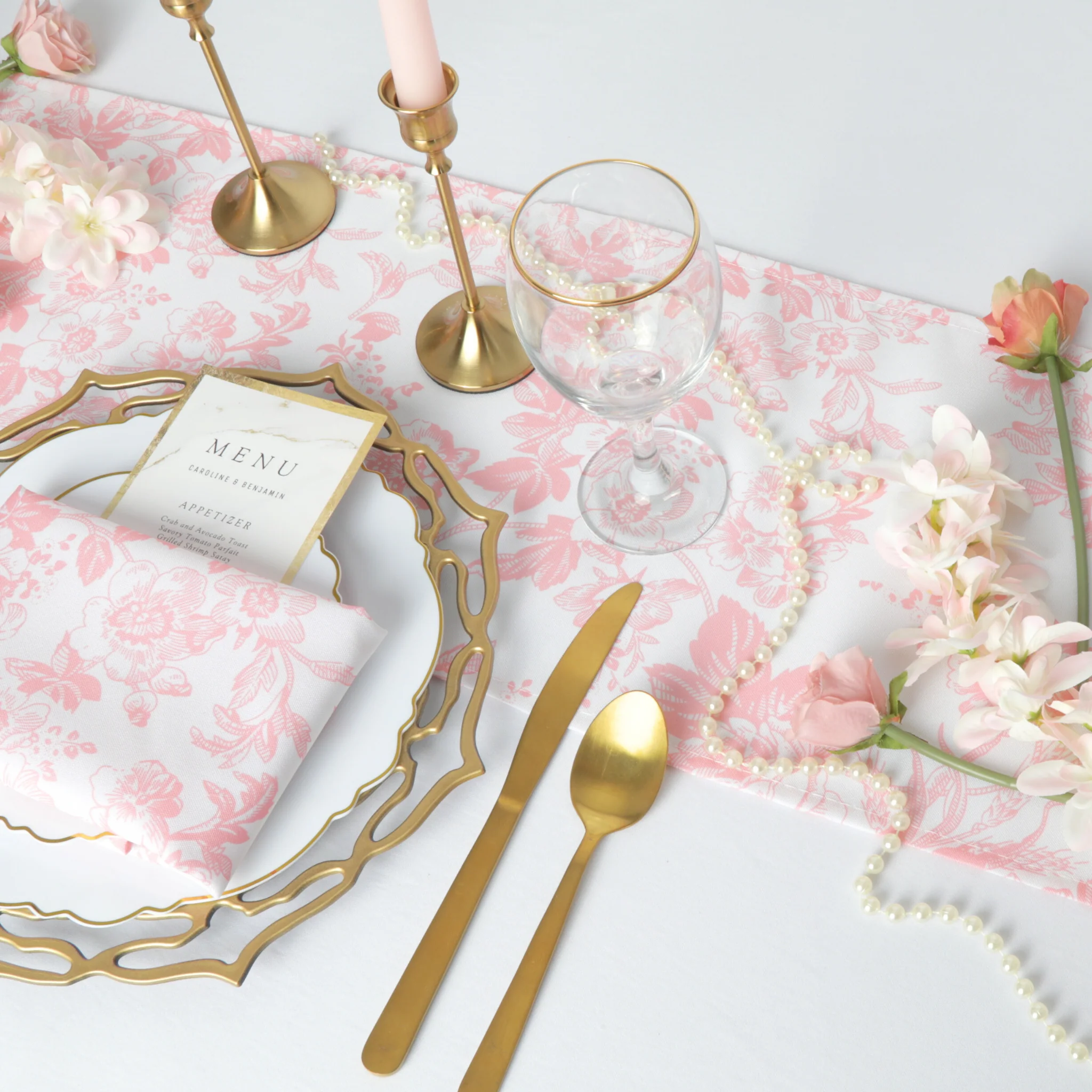 French Toile Table Runner - Coral - Image 3