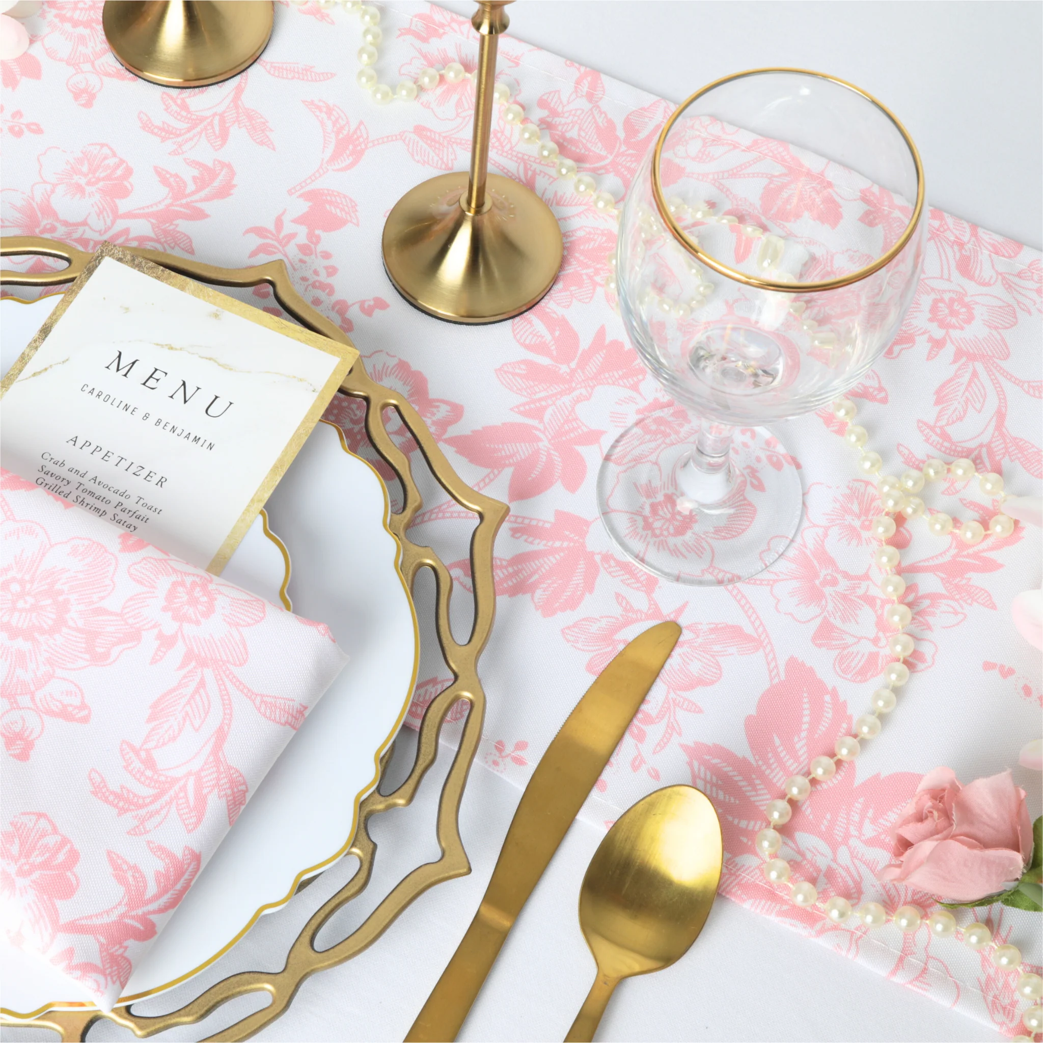 French Toile Table Runner - Coral - Image 4