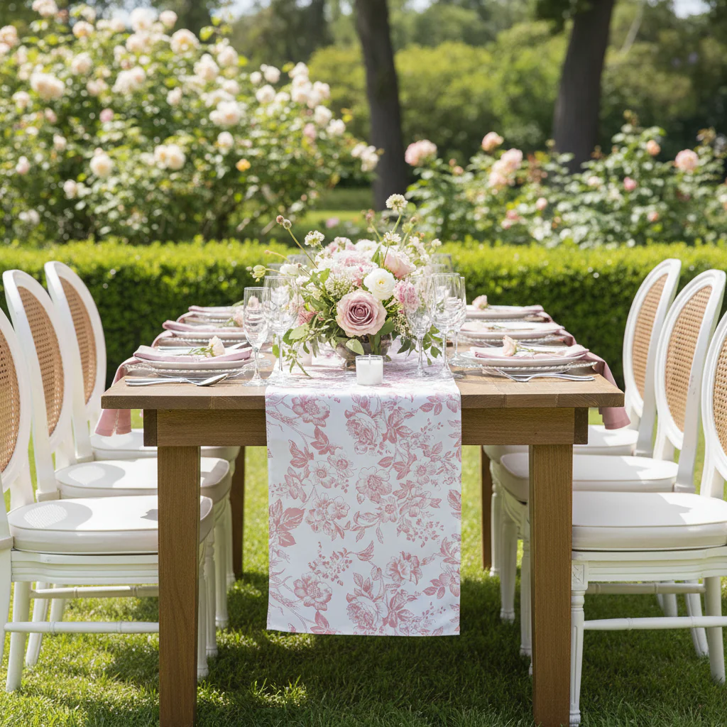 French Toile Table Runner - Dusty Rose/Mauve - Image 2