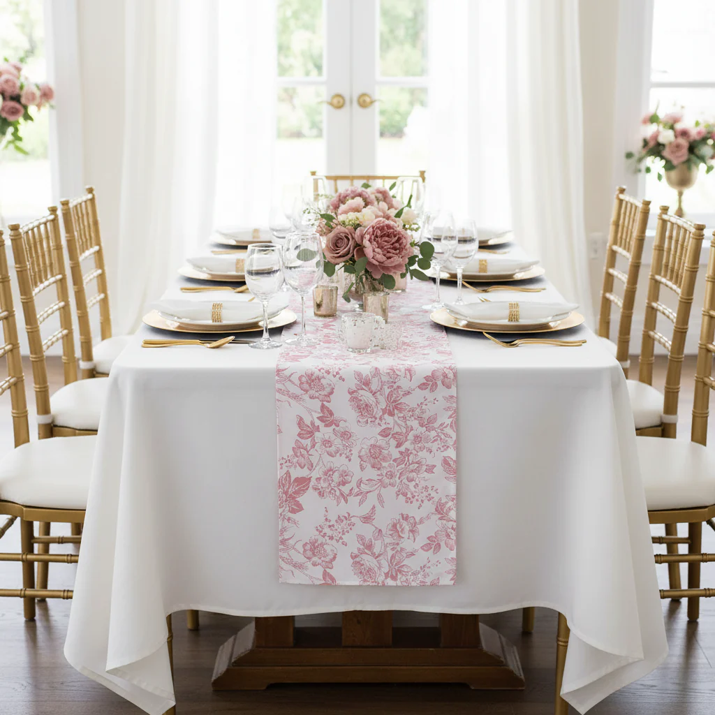 French Toile Table Runner - Dusty Rose/Mauve - Image 5
