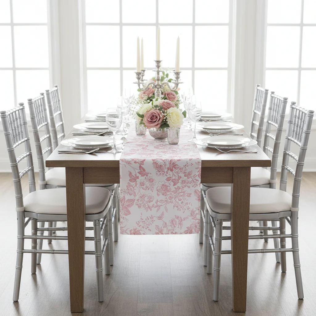French Toile Table Runner - Dusty Rose/Mauve - Image 7