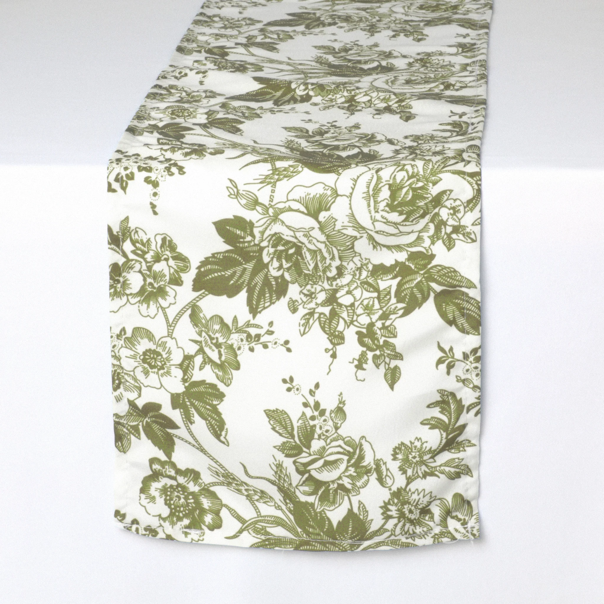 French Toile Table Runner - Olive Green