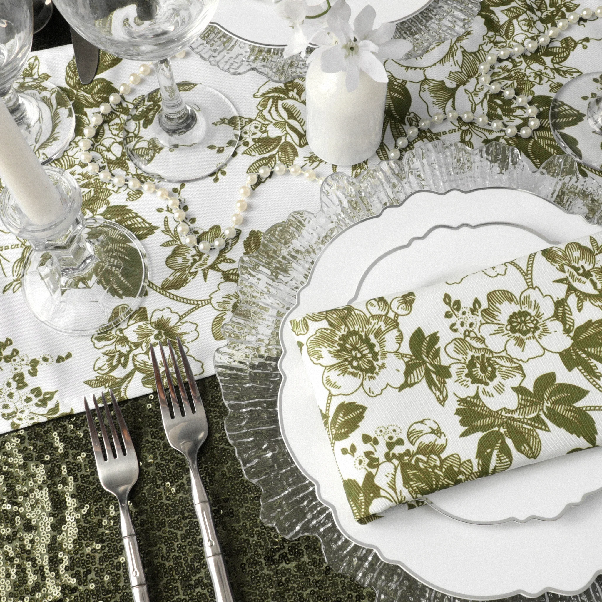 French Toile Table Runner - Olive Green - Image 4