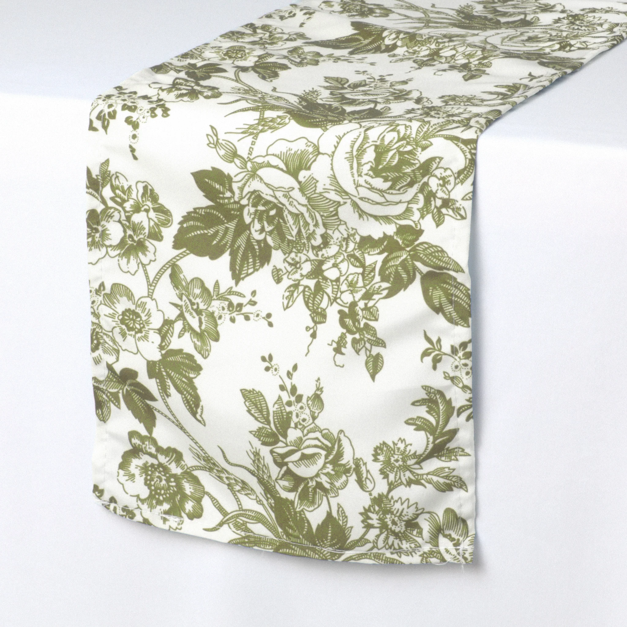 French Toile Table Runner - Olive Green - Image 5